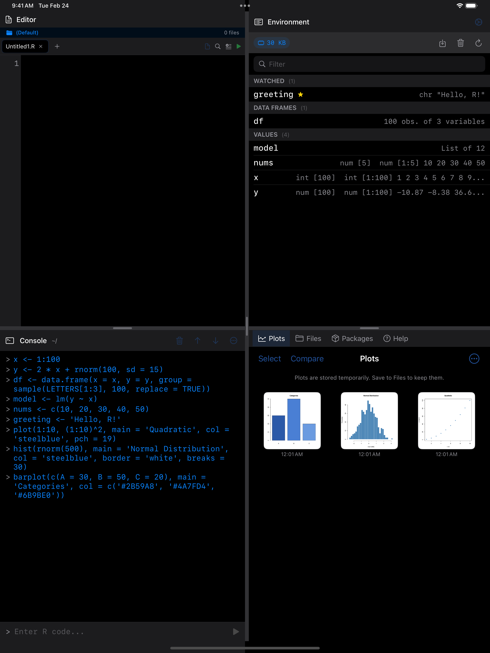 iPad showing Sidebar Navigation layout in dark mode
