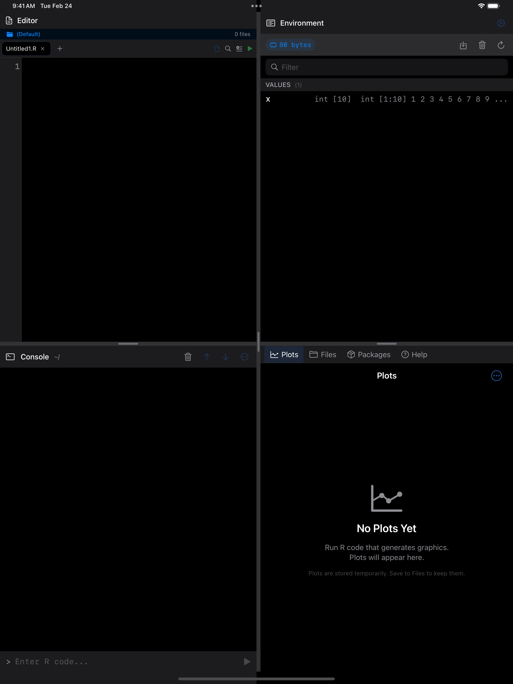 Console after clearing on iPad