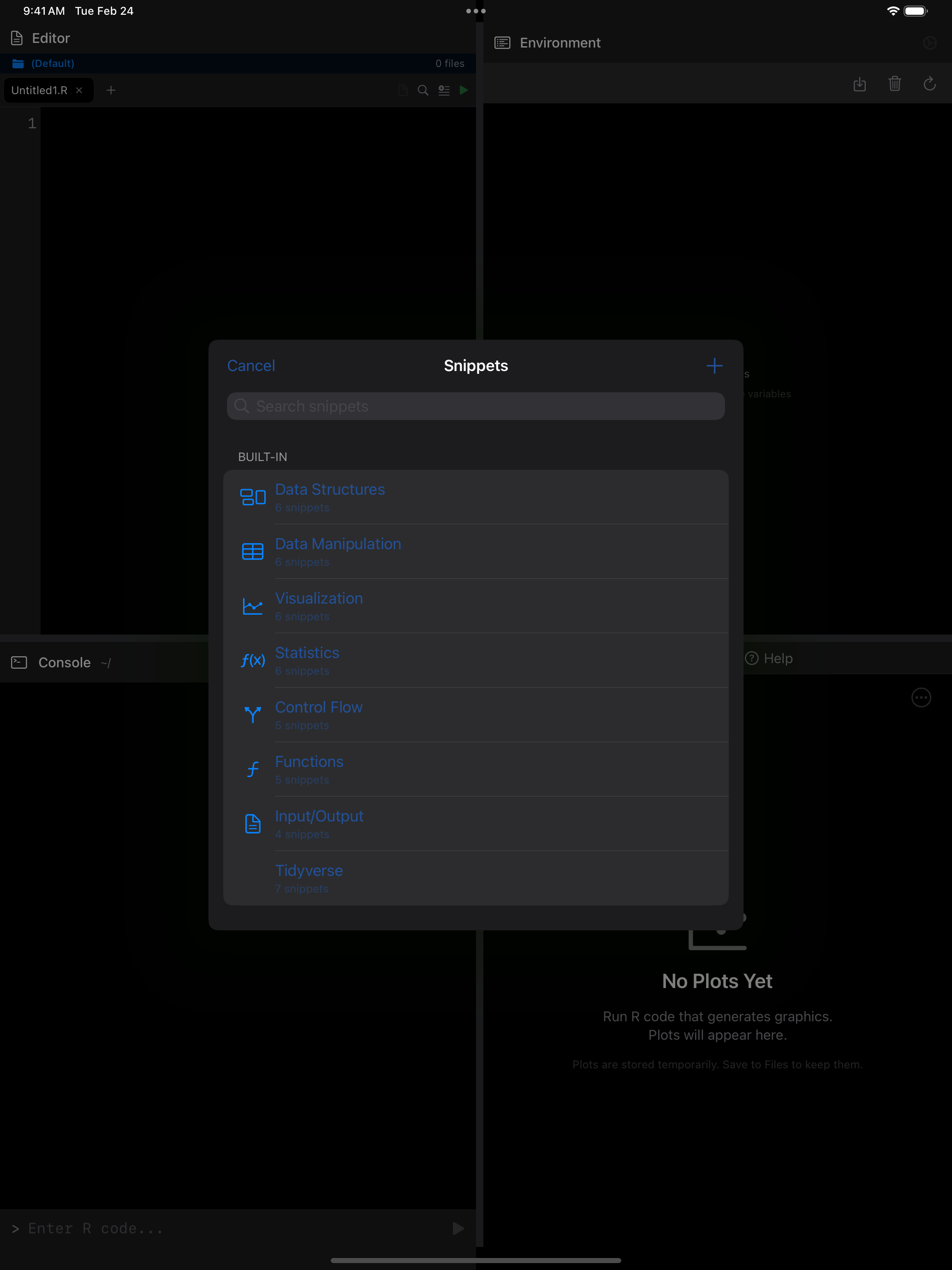 Snippets categories on iPad
