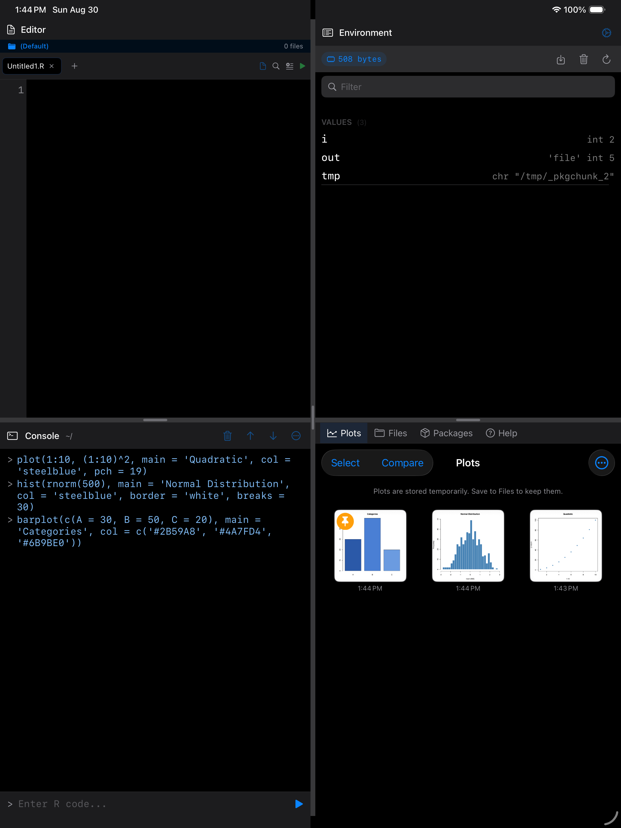Pinned plot with an orange pin badge on iPad in dark mode