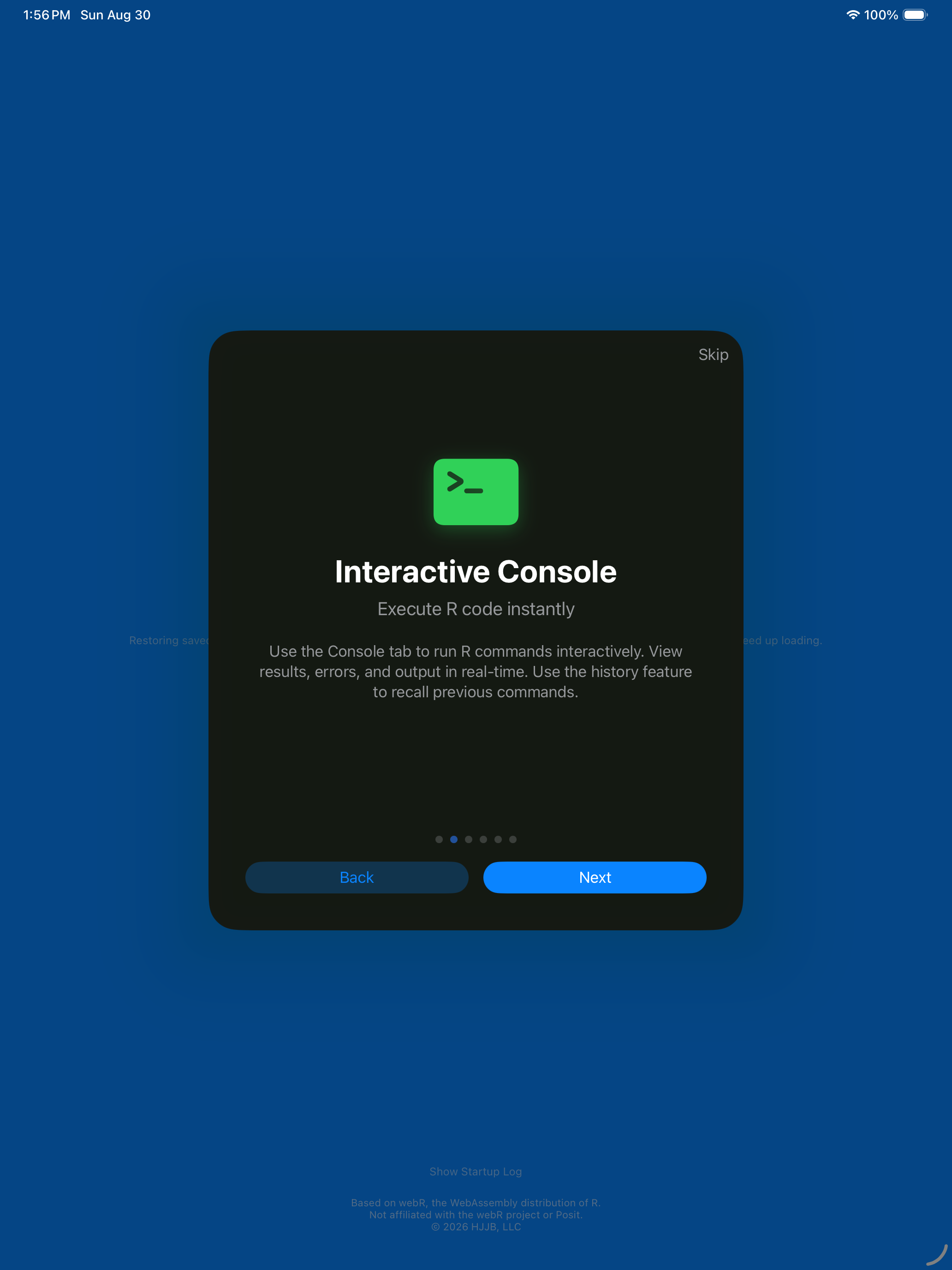 Onboarding console on iPad