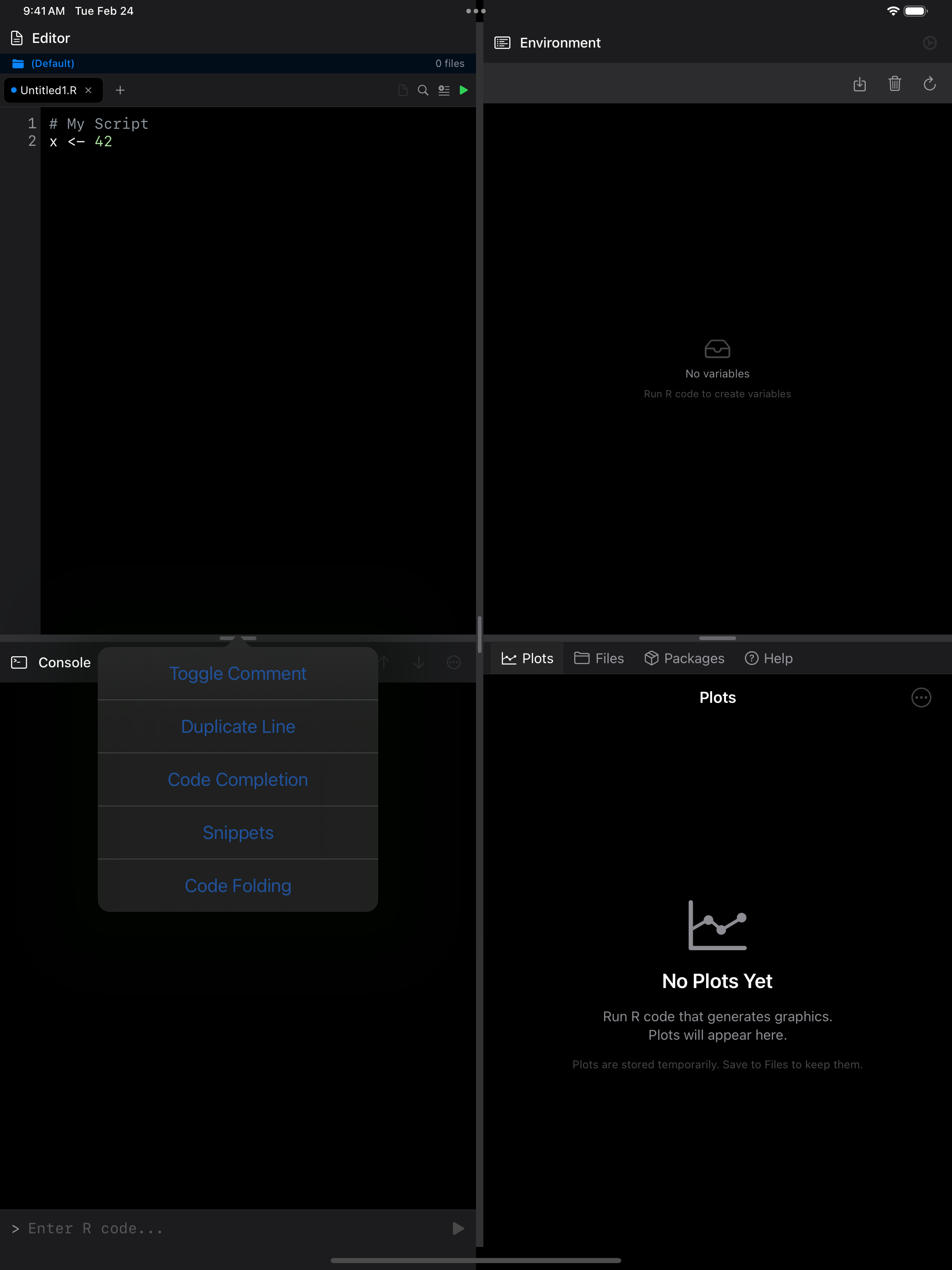 Editor actions menu on iPad
