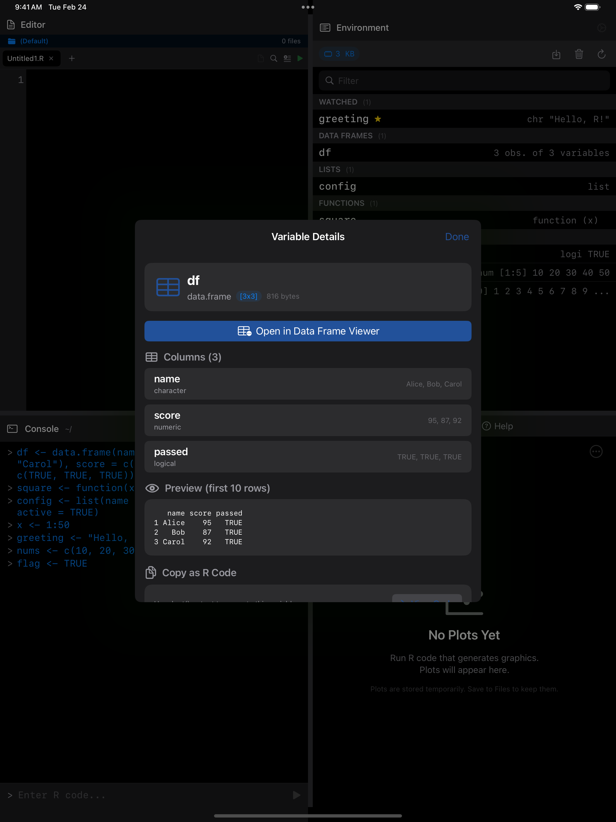 DataFrame viewer on iPad