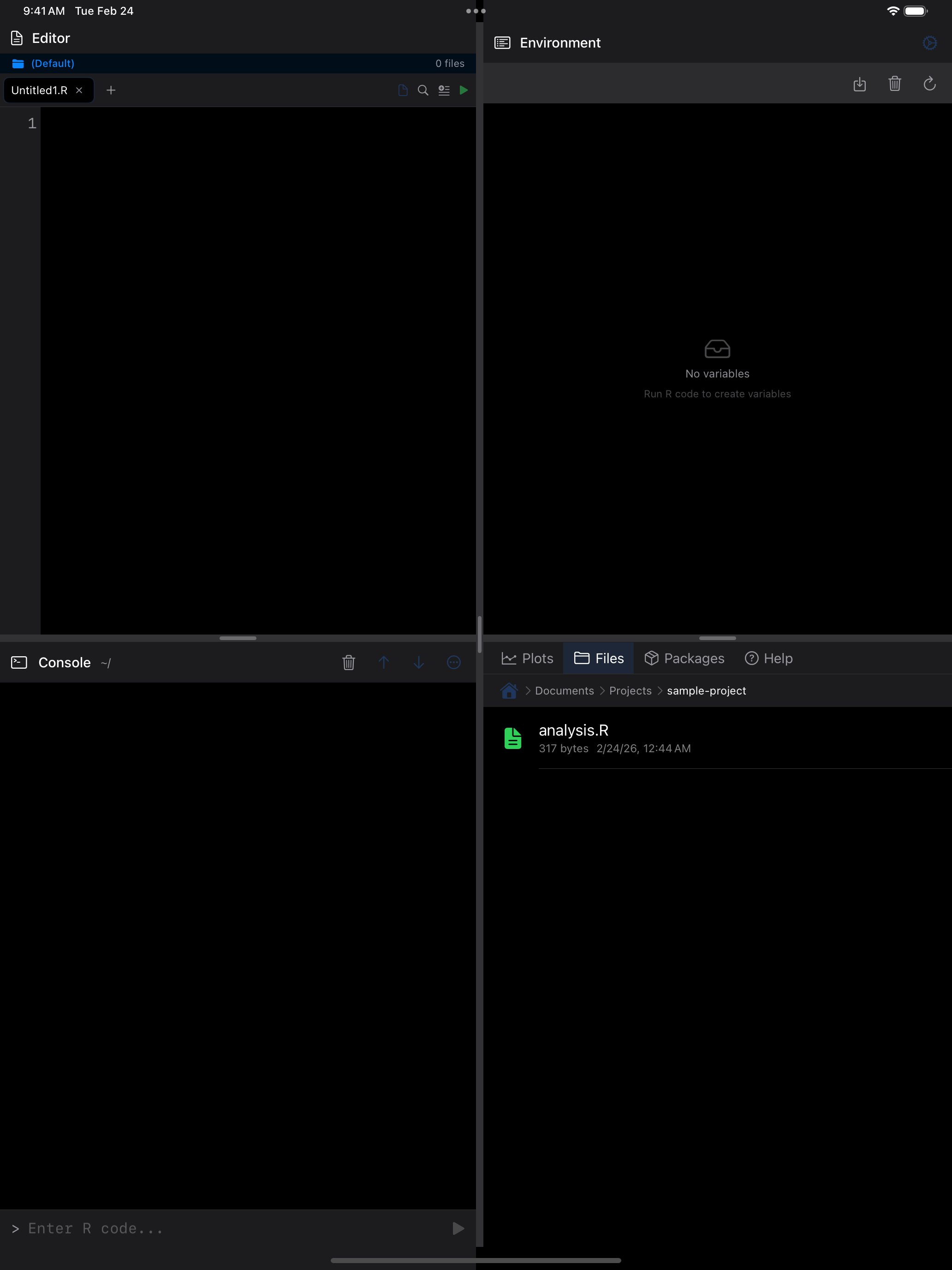 File search filtering results on iPad in dark mode
