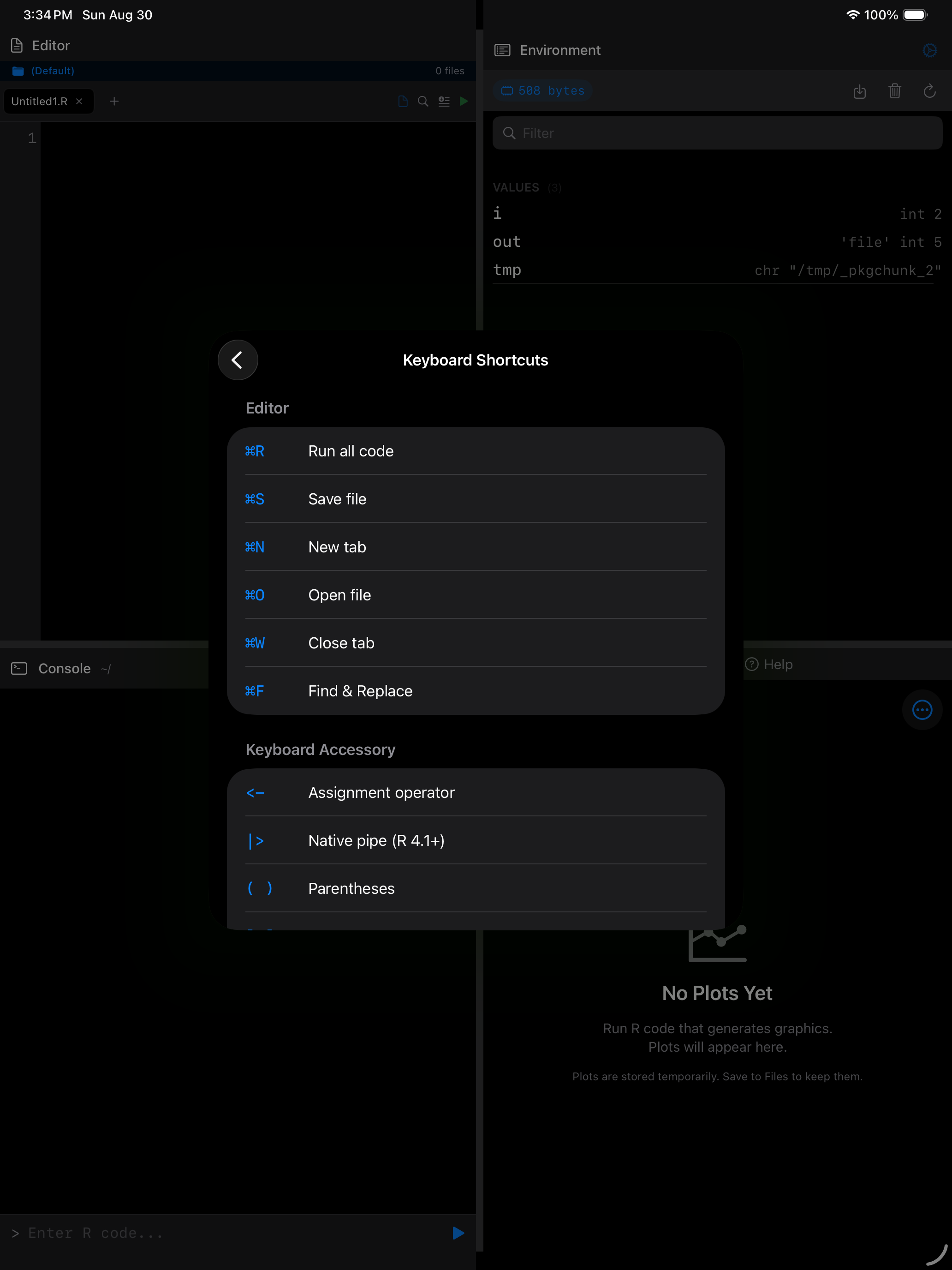 Settings keyboard on iPad