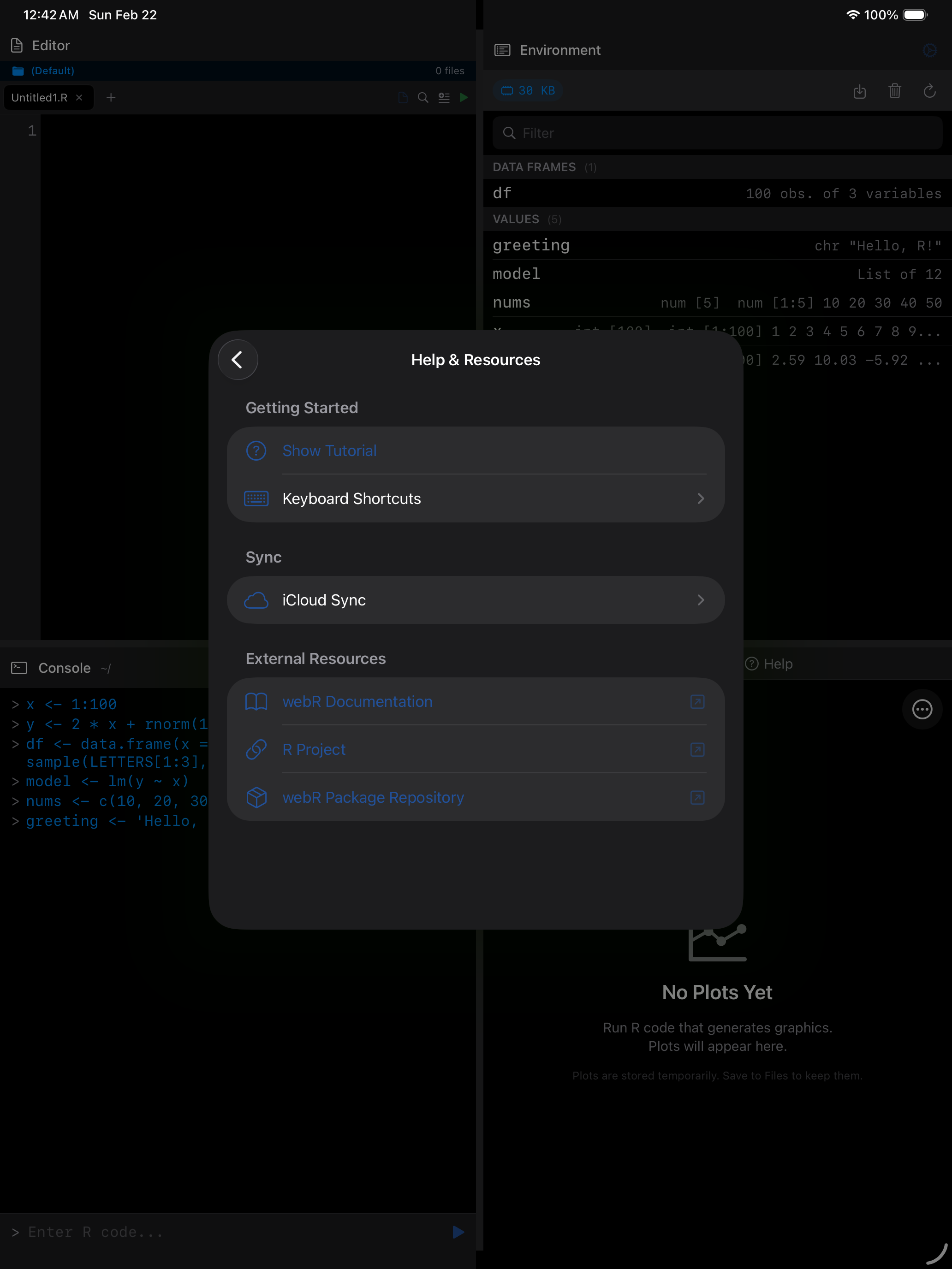 Help & Resources settings on iPad