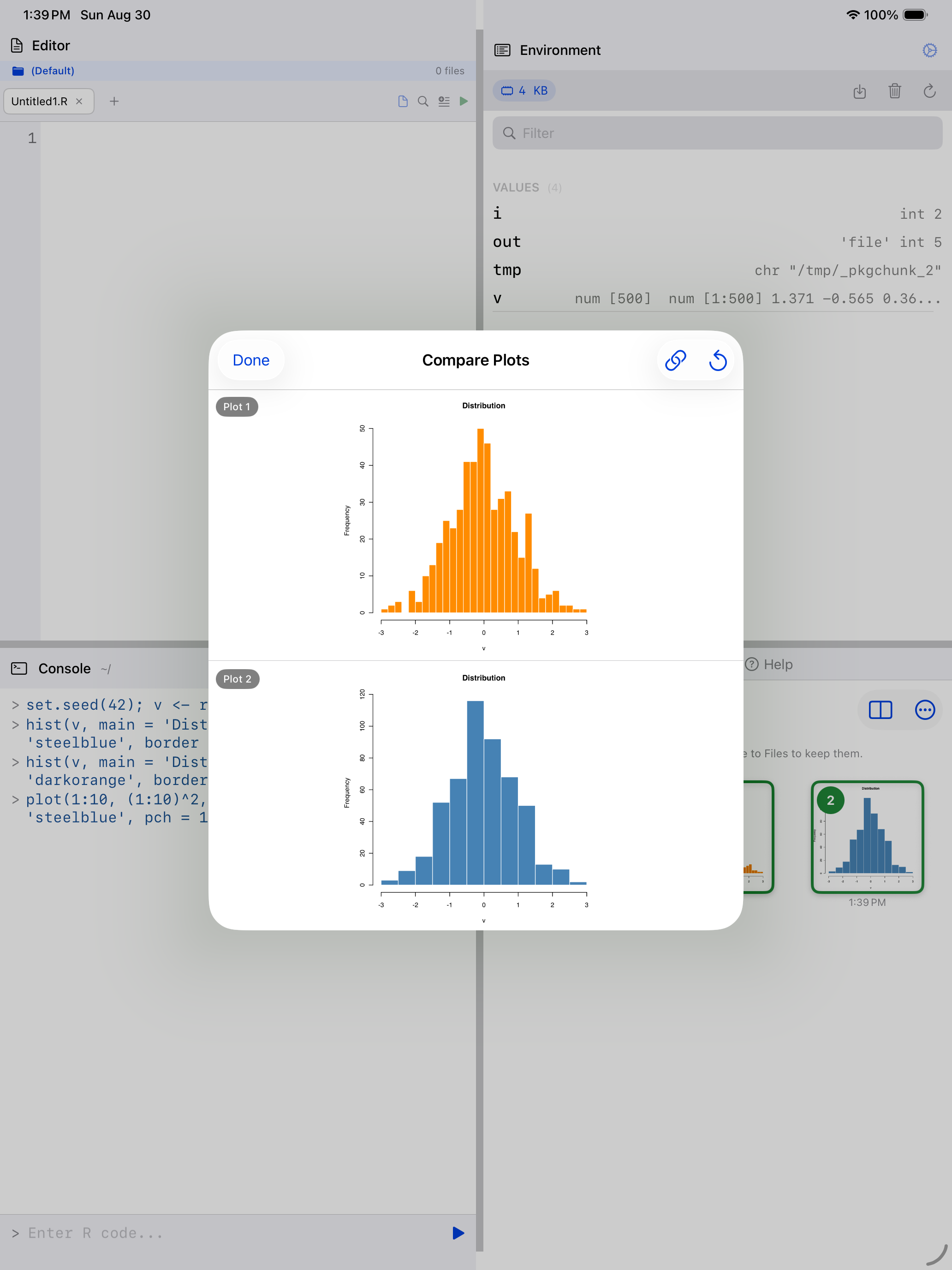 Comparison view showing both plots side by side on iPad