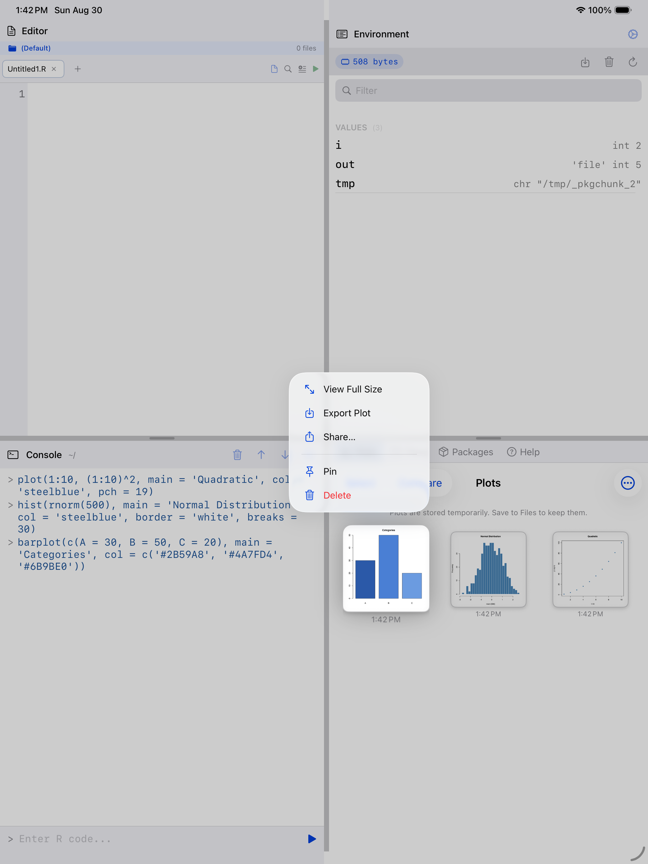 Long press context menu on a plot thumbnail showing Pin on iPad