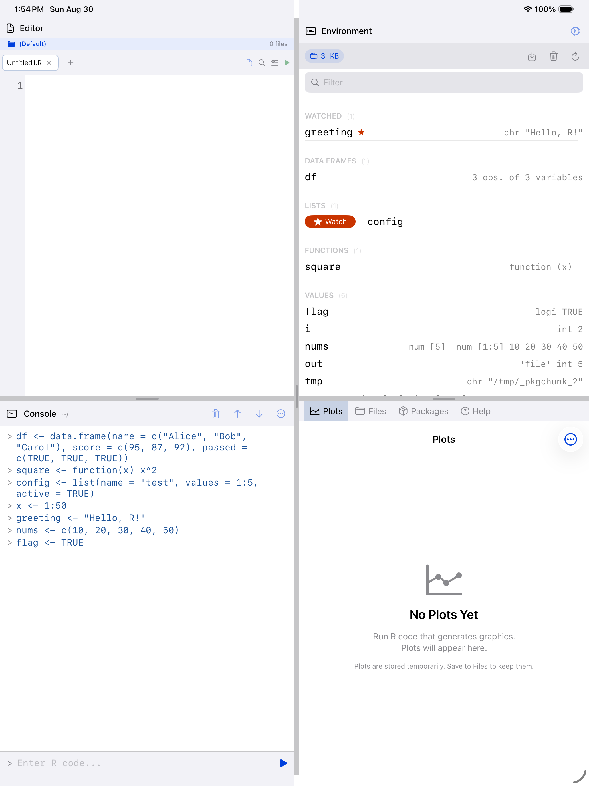 Variable row swiped right revealing the Watch button on iPad