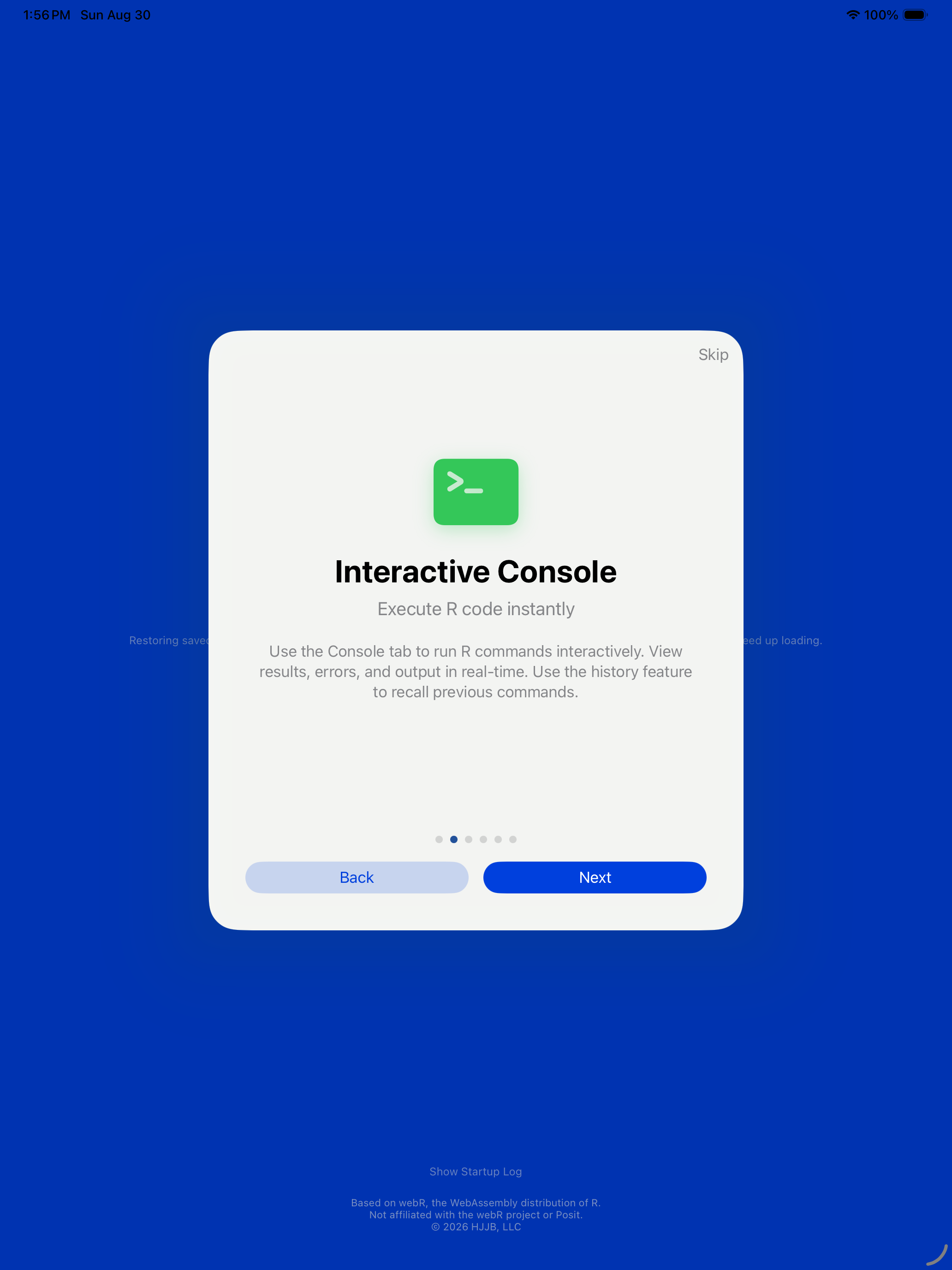 Onboarding console on iPad