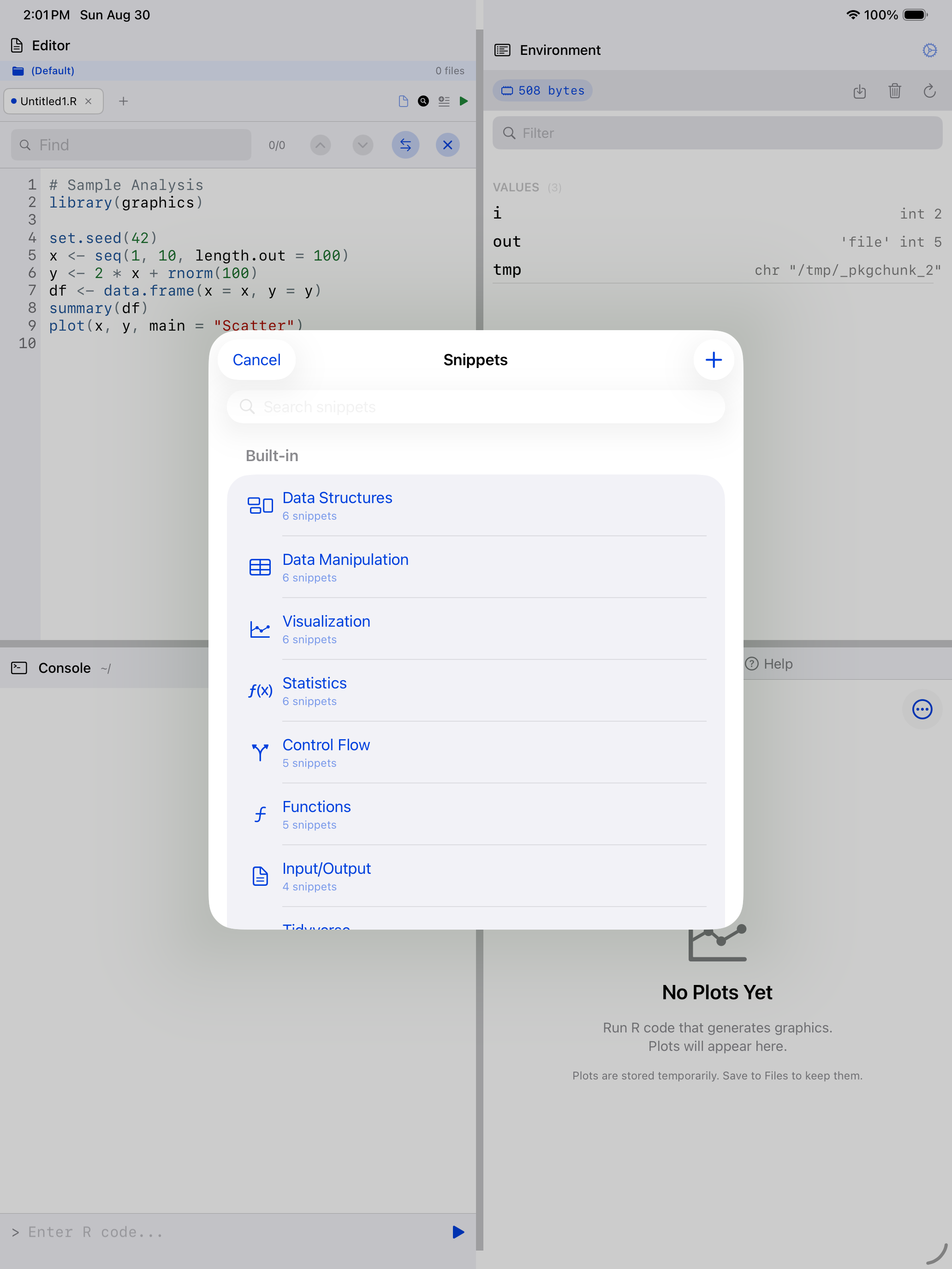 Editor snippets on iPad