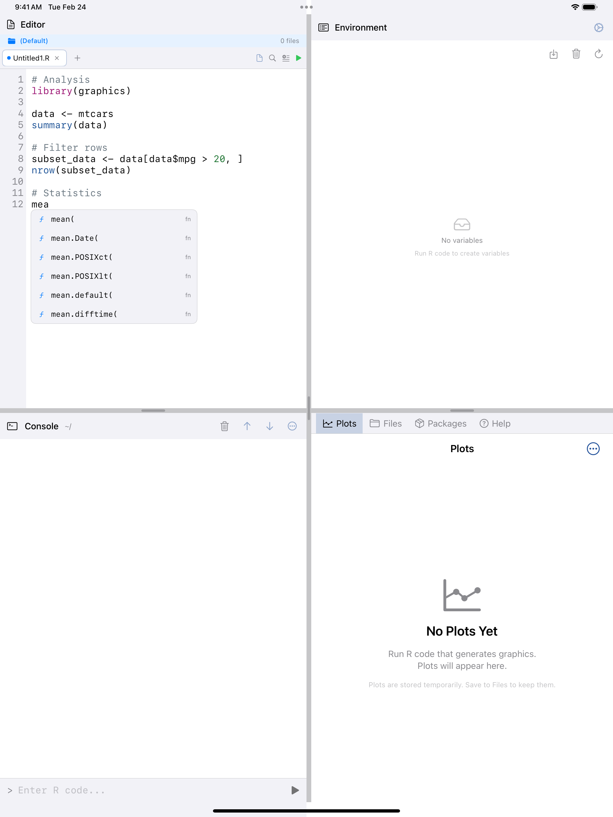 Code completion suggestions on iPad