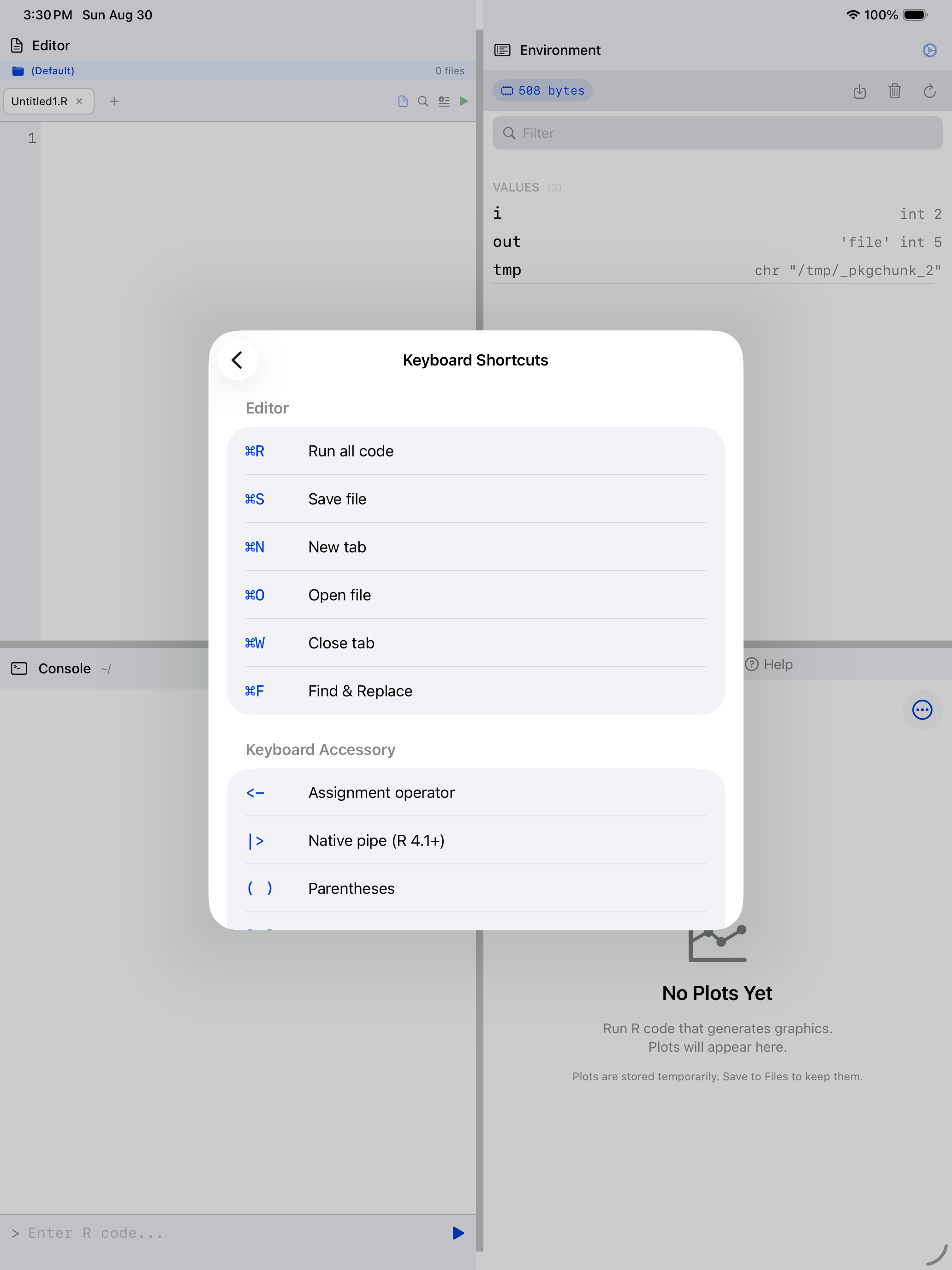 Settings keyboard on iPad