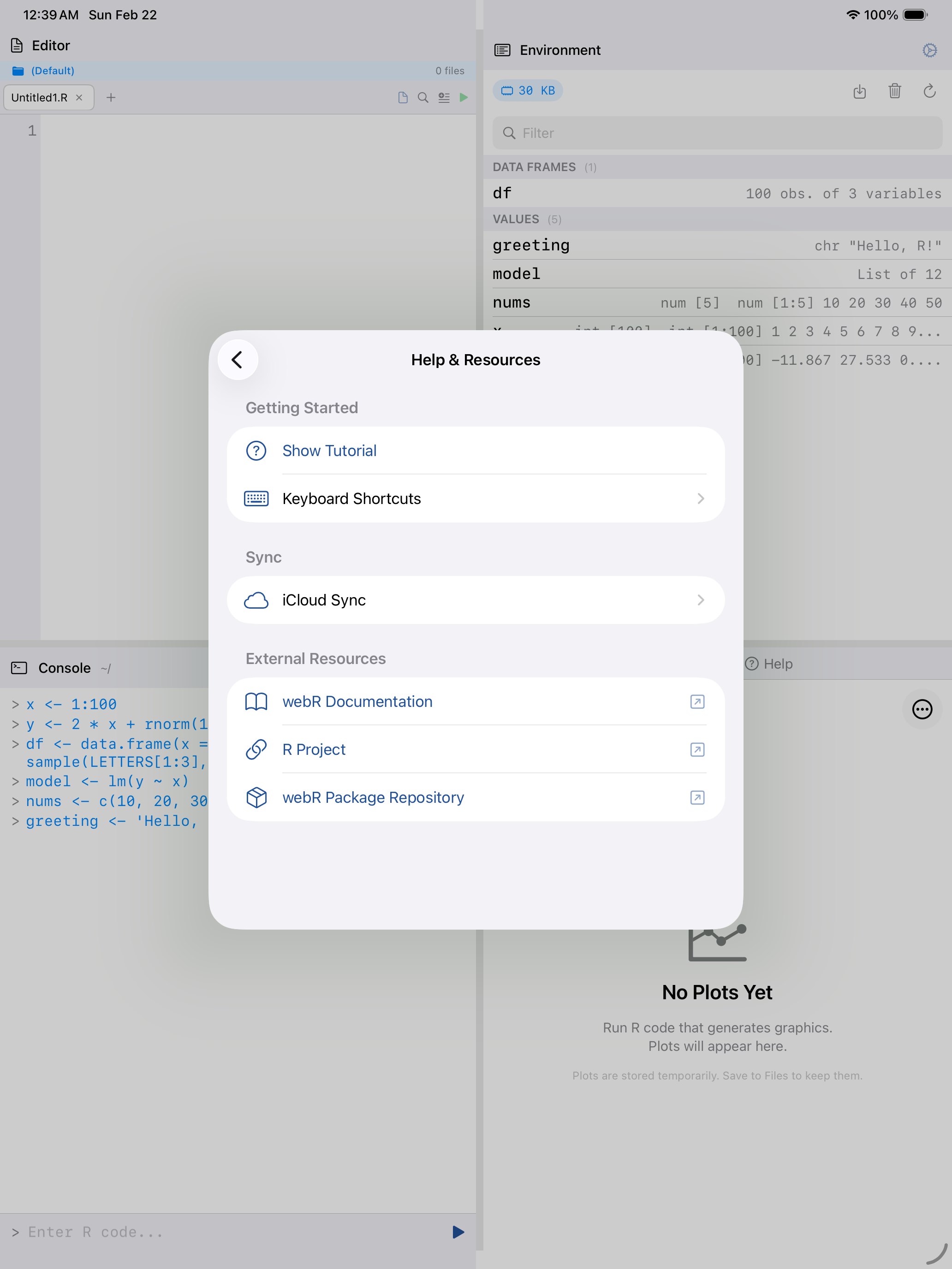 Help & Resources settings on iPad