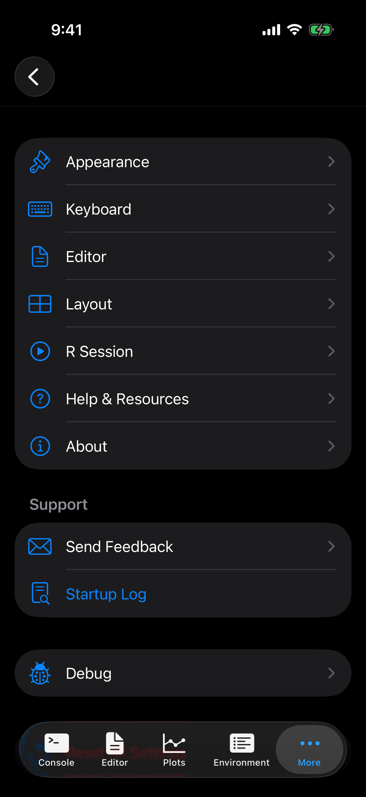 Settings on iPhone