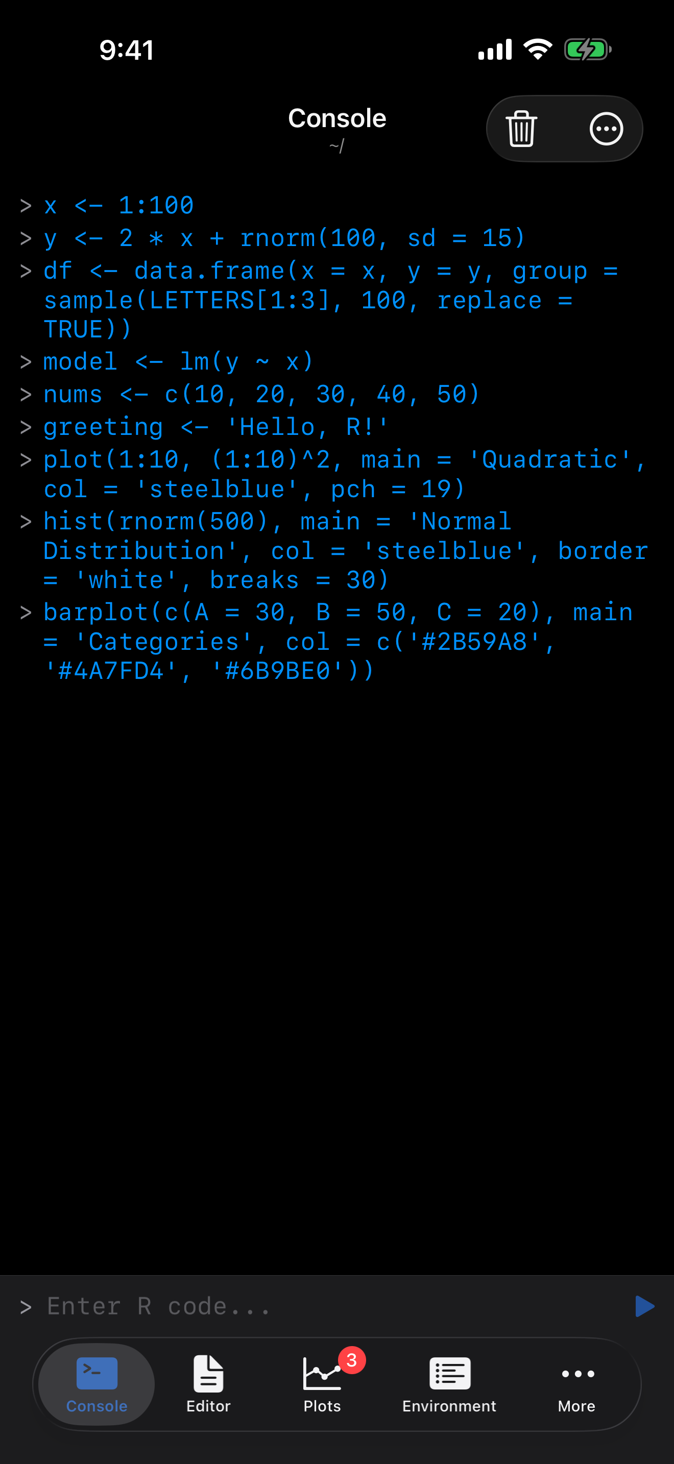iPhone showing Tab Bar navigation in dark mode