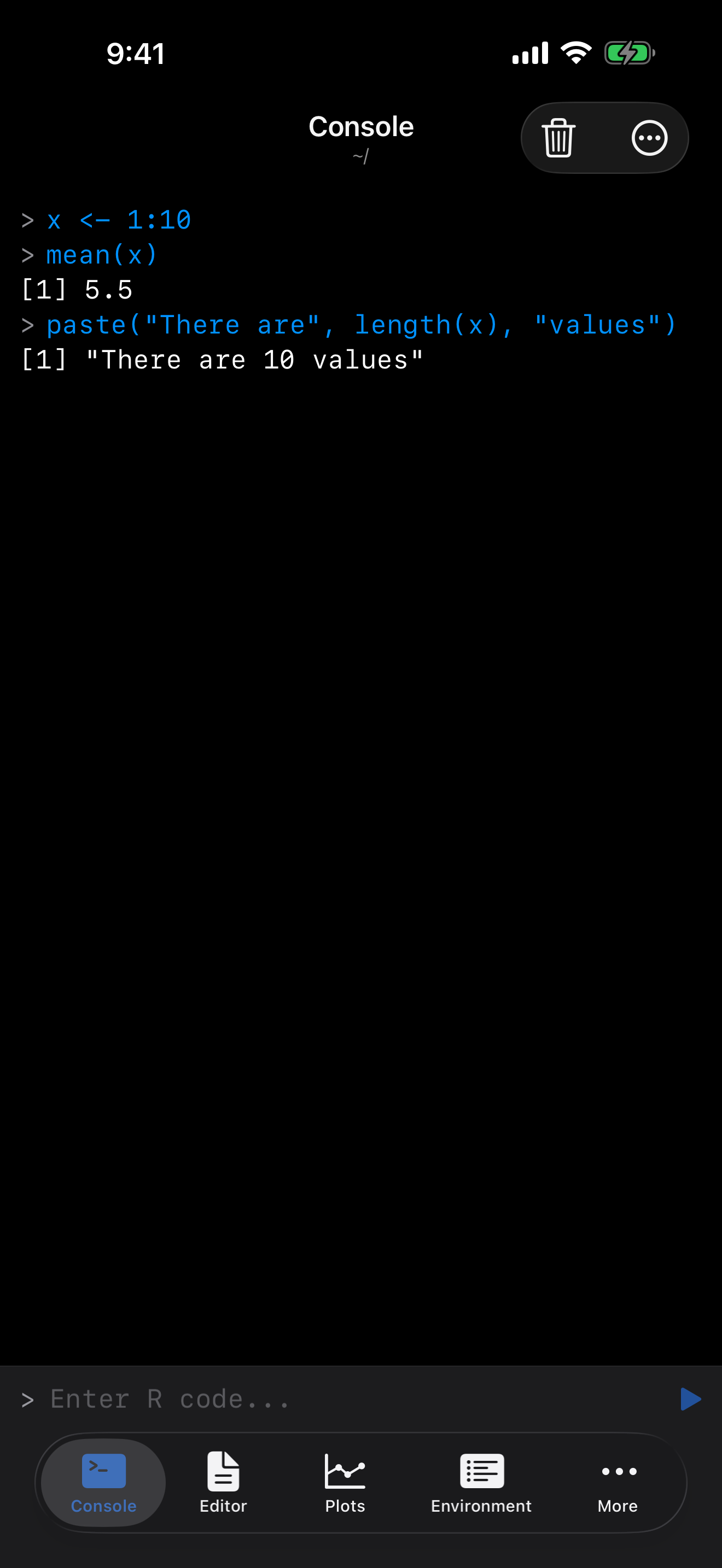 Console after running paste command on iPhone