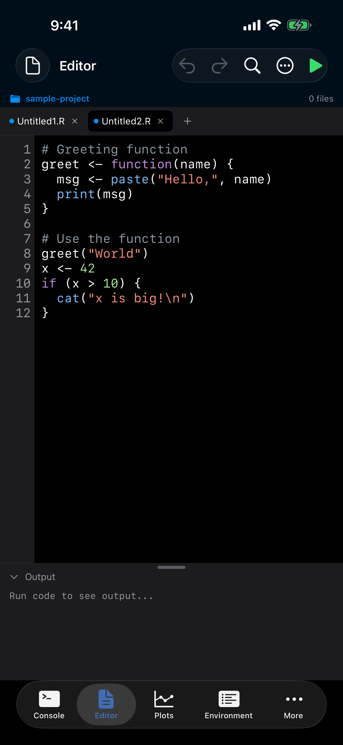 R code with syntax highlighting on iPhone