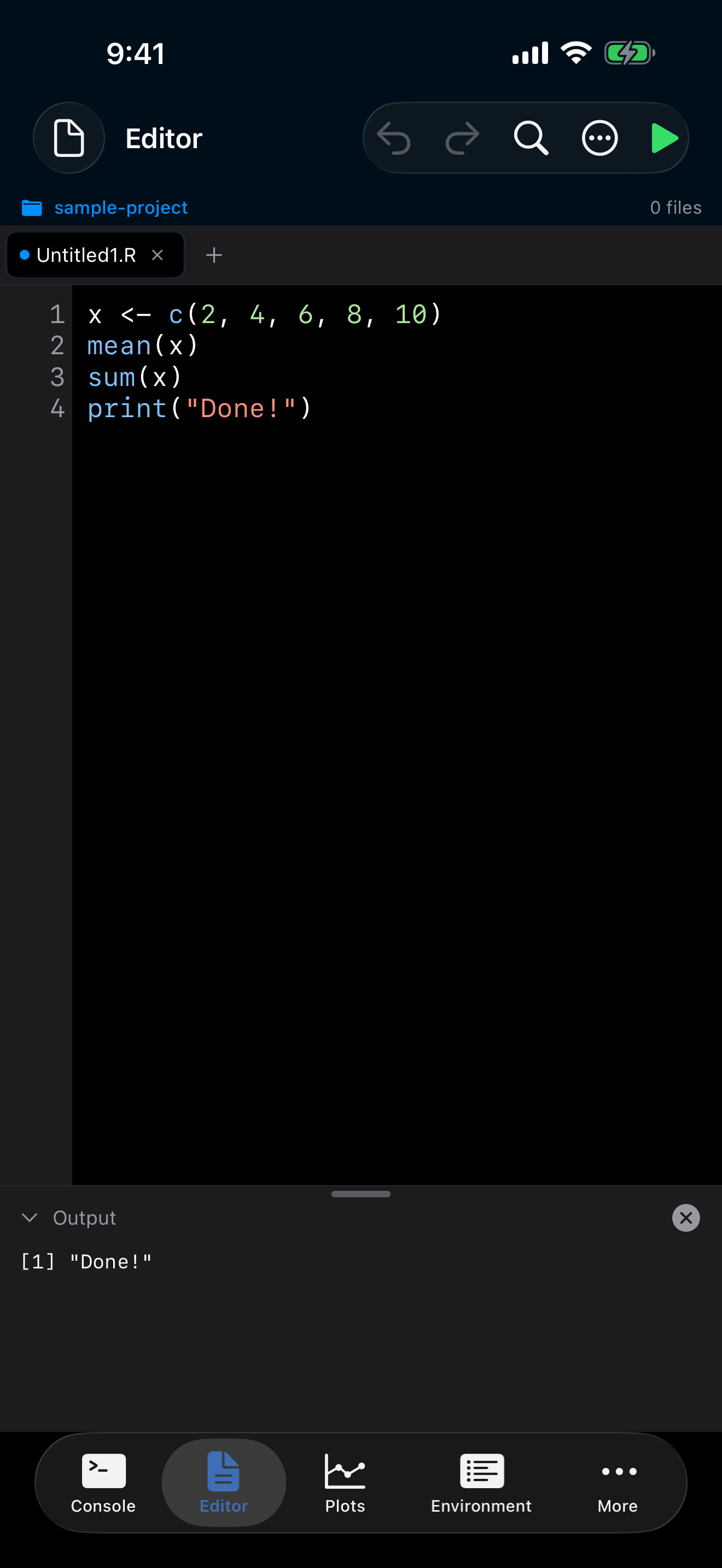 Run all code with green play button on iPhone
