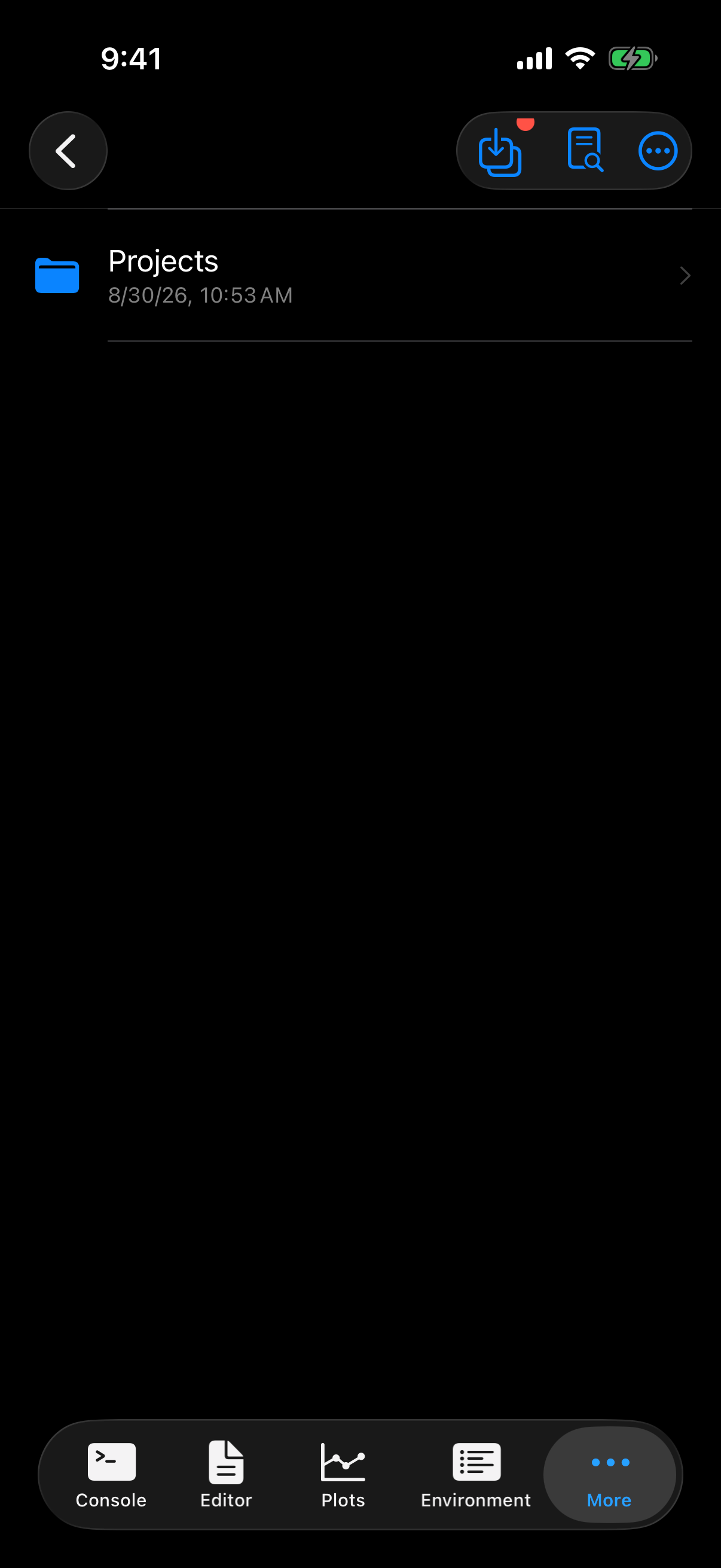 Shared files sheet listing files awaiting import on iPhone in dark mode