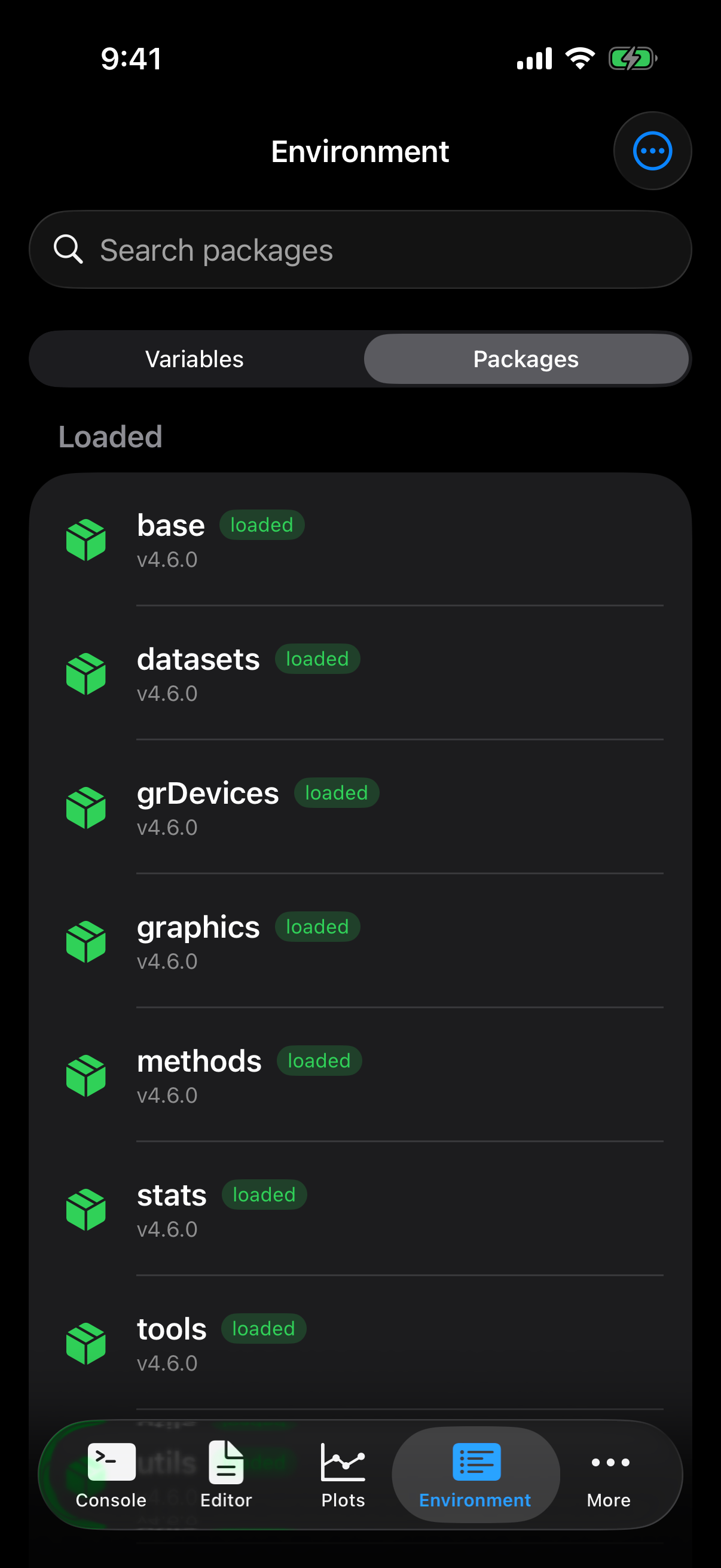 Loaded package with a green icon and loaded badge on iPhone in dark mode
