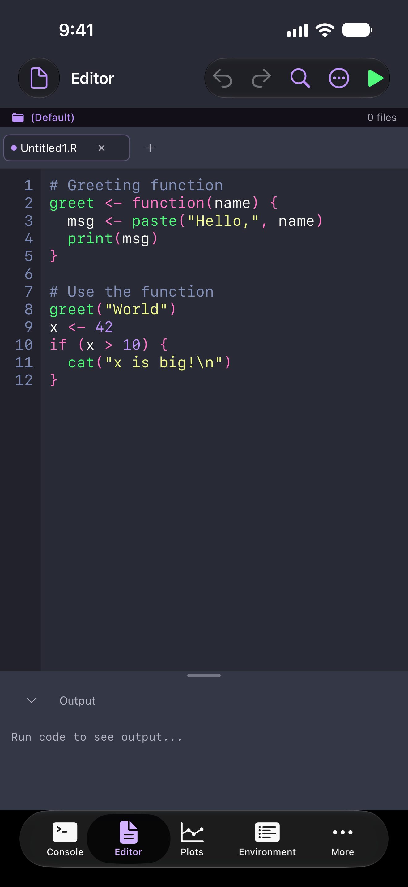 The same script on iPhone with Increase Contrast on, its comments brighter on the same background