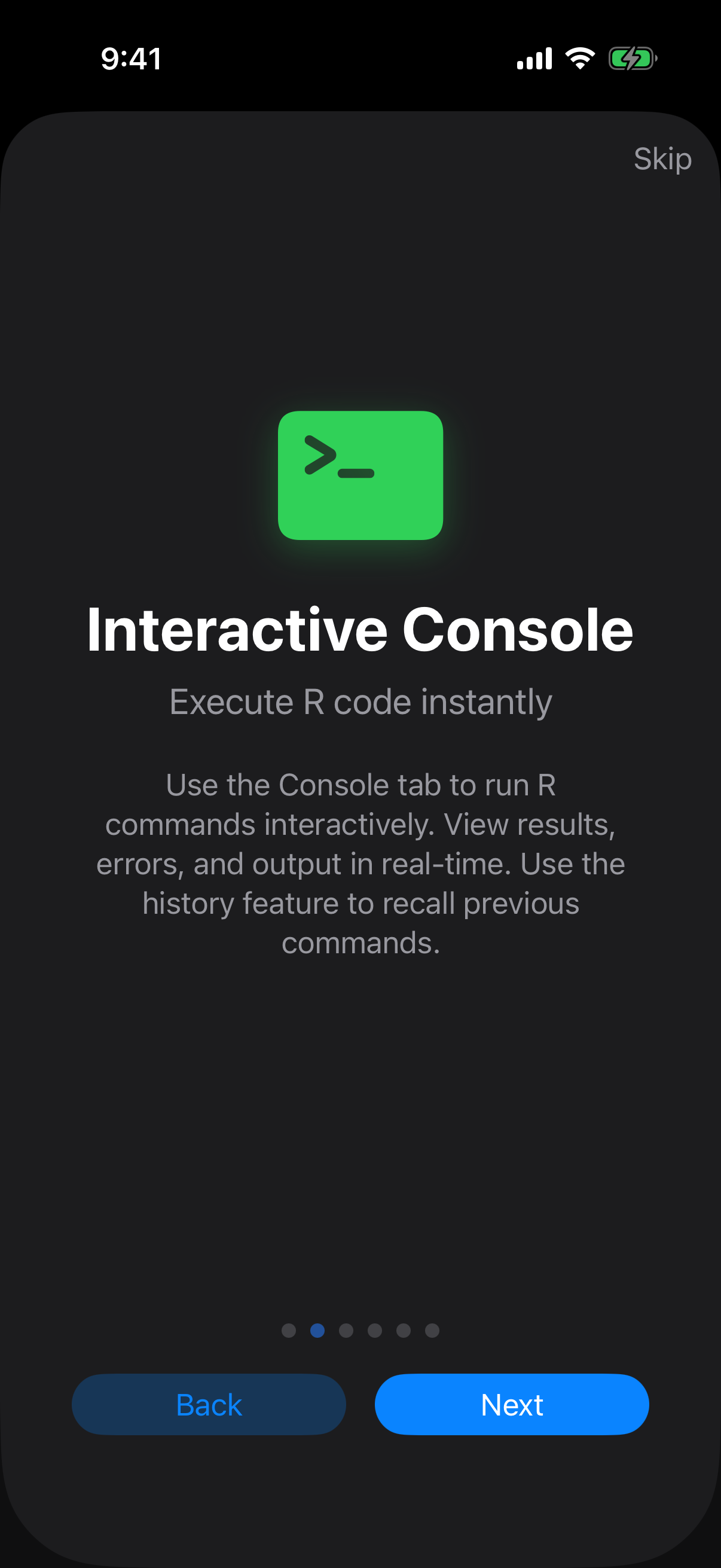 Onboarding console on iPhone