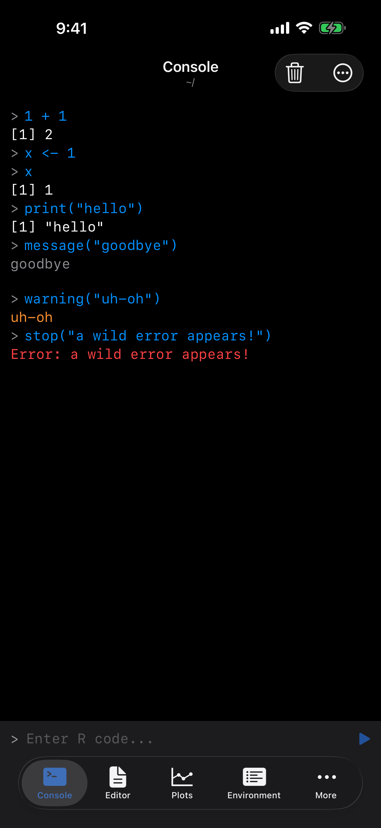 Color-coded R output on iPhone in dark mode