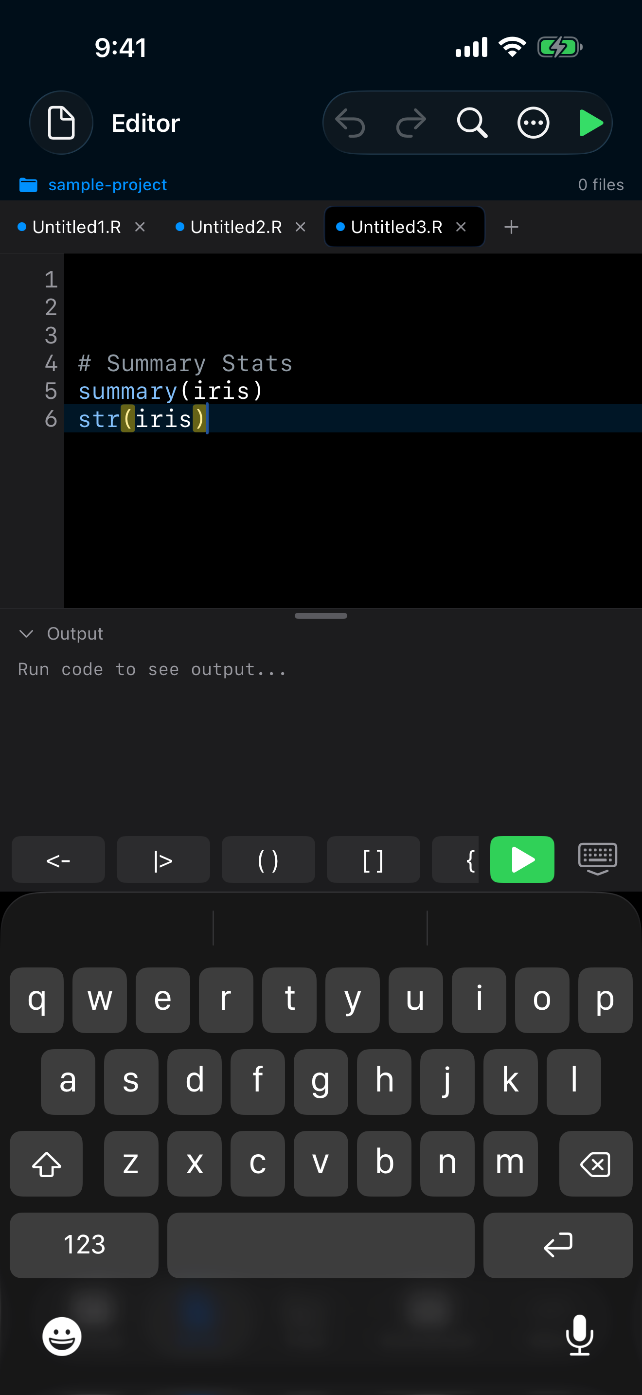 Editor with multiple tabs on iPhone