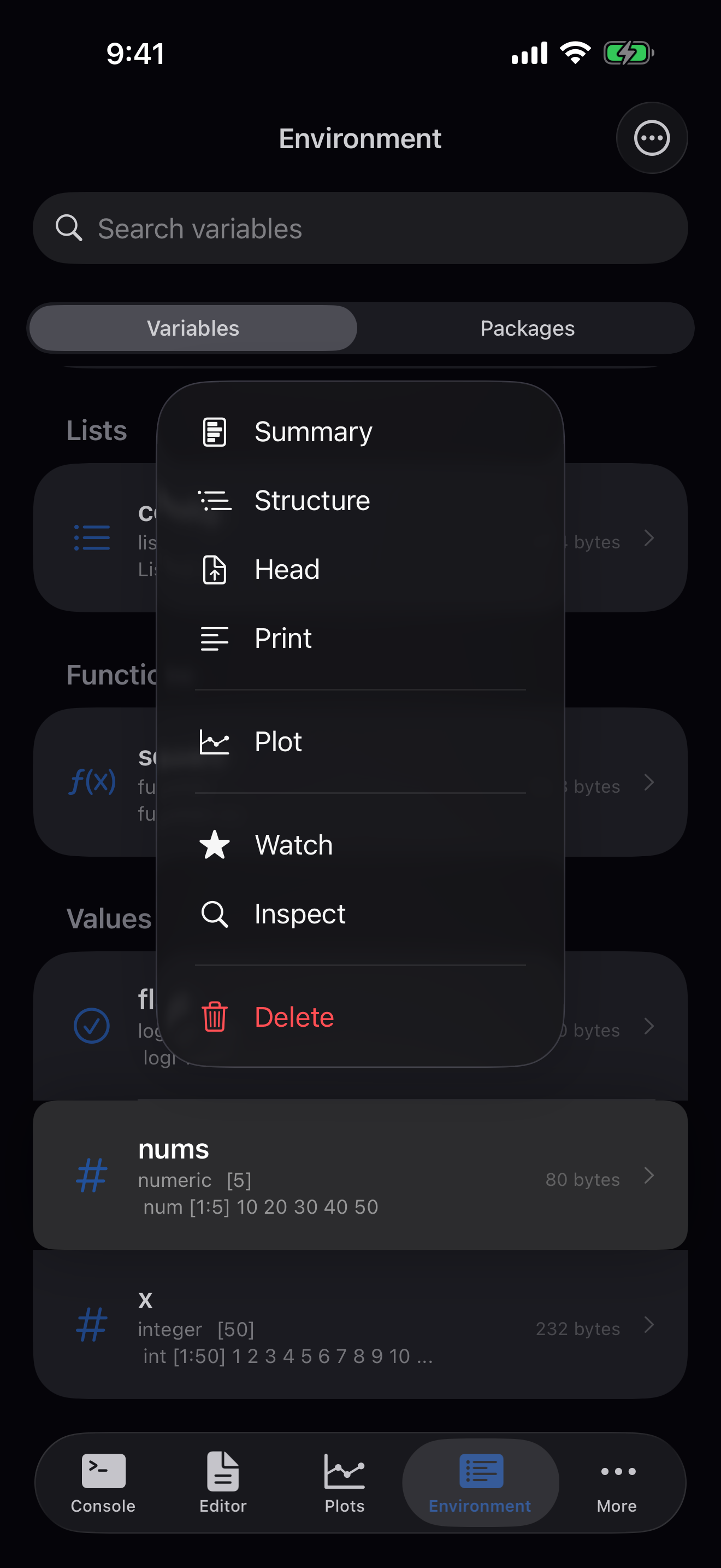 Long-press context menu on iPhone in dark mode