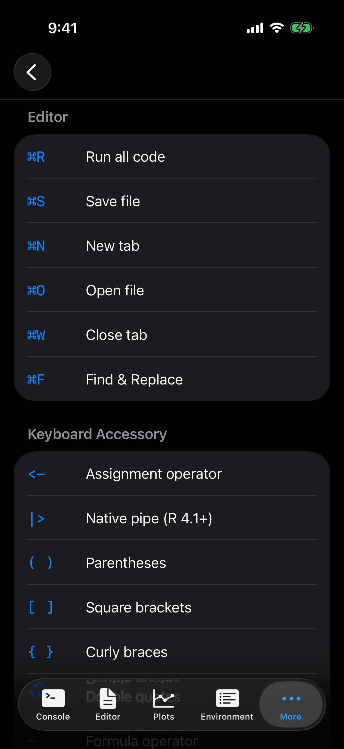 Settings keyboard on iPhone