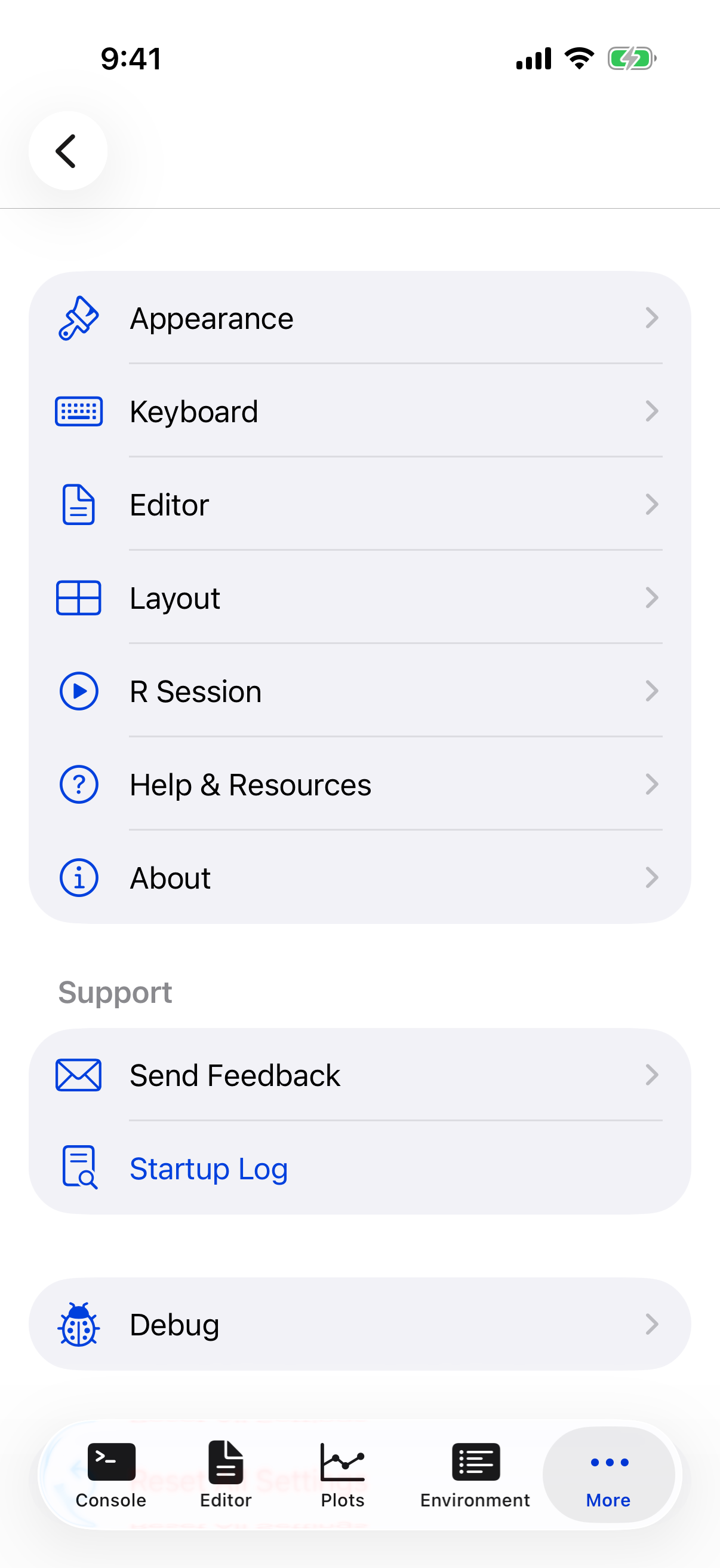 Settings on iPhone