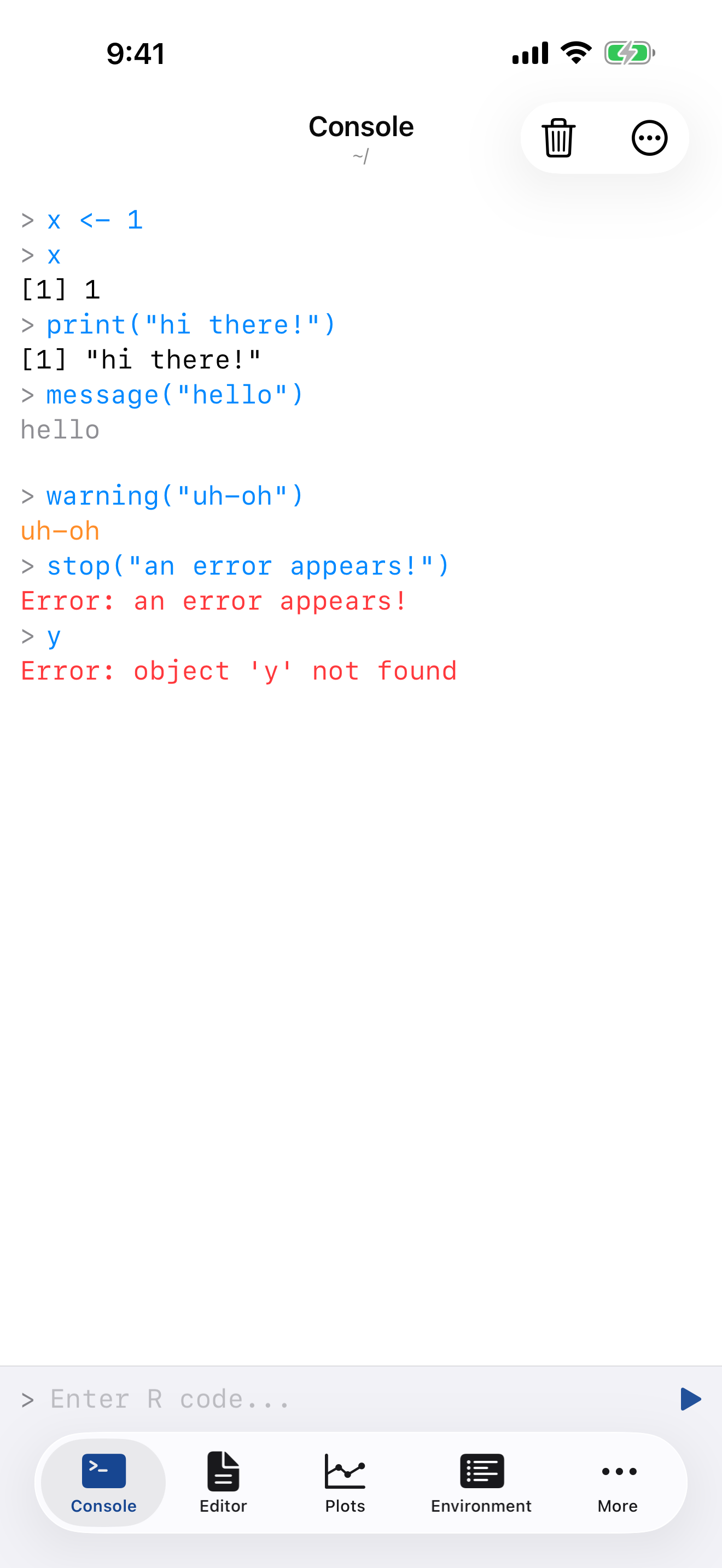 Console showing different output colors on iPhone