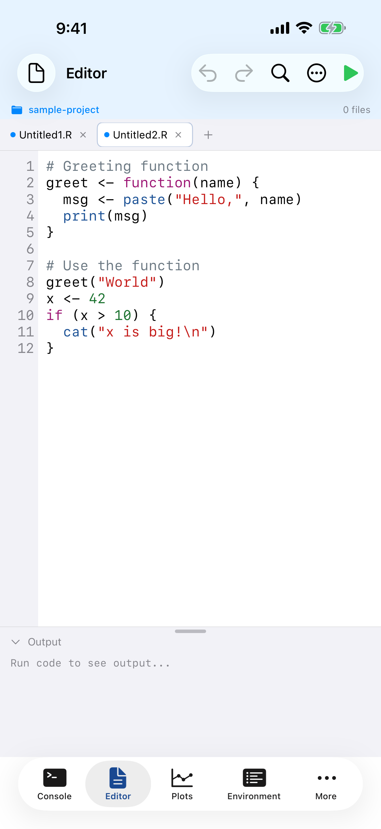 R code with syntax highlighting on iPhone