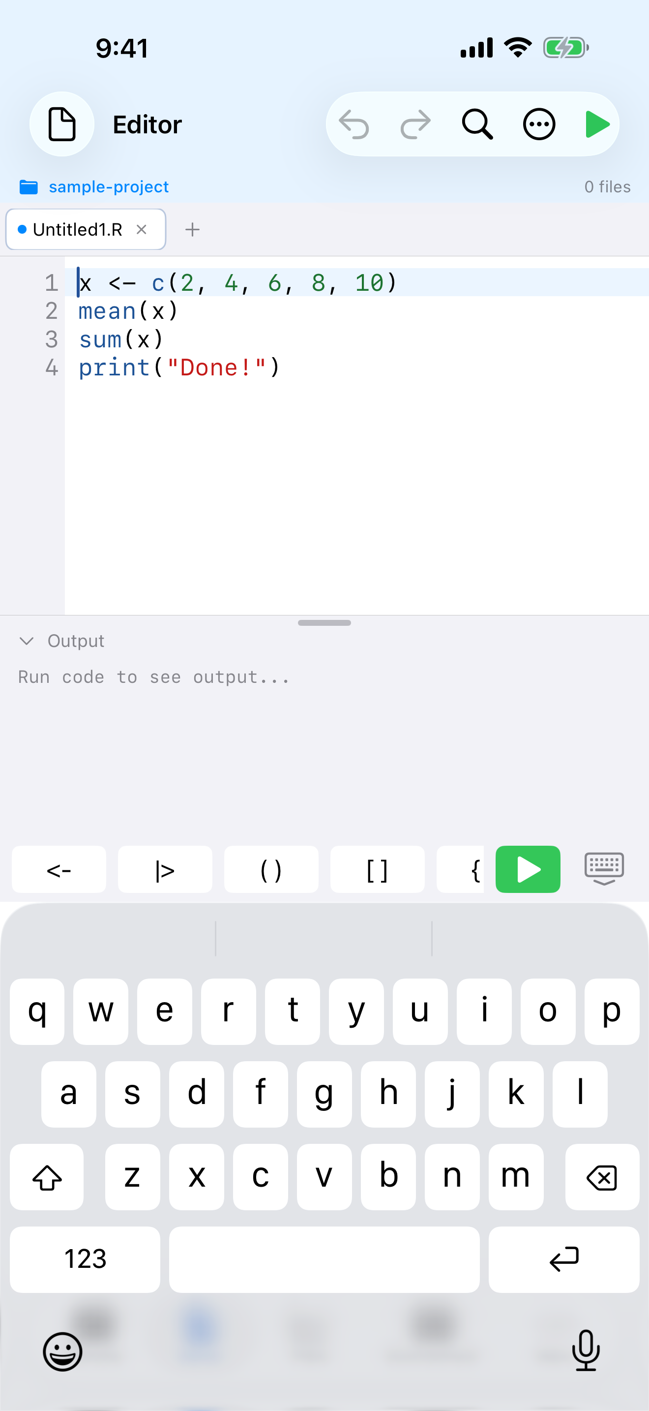 R keyboard toolbar on iPhone