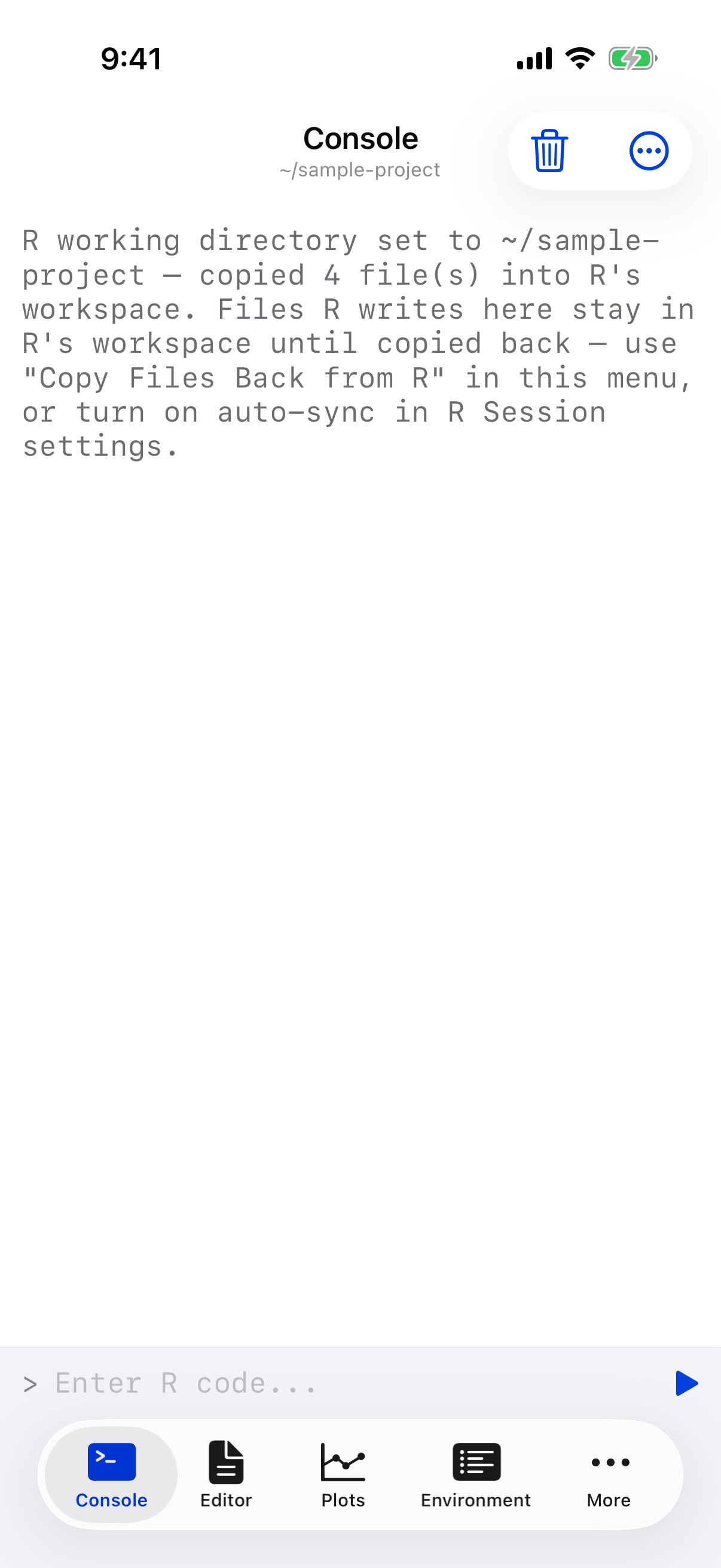 Console header showing the updated working directory on iPhone
