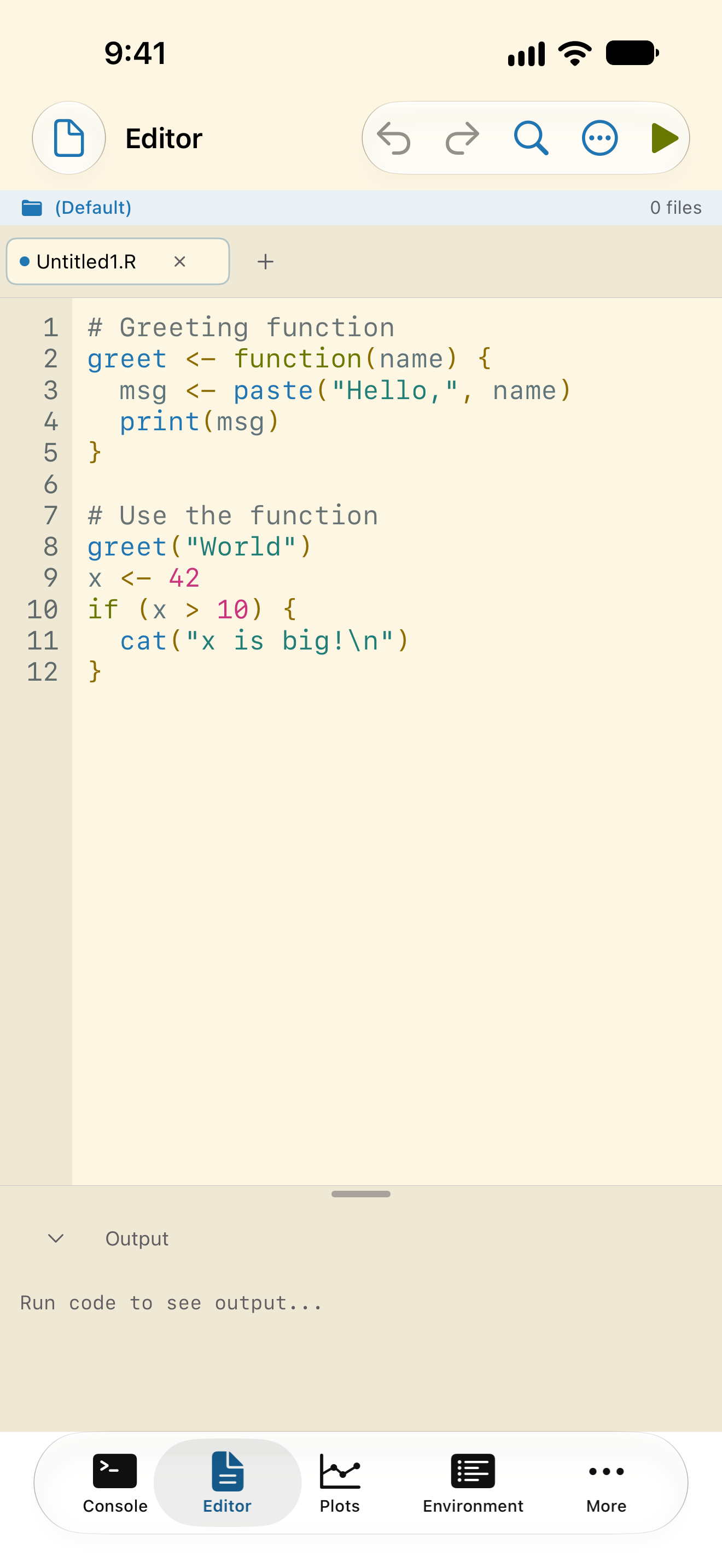 The same script on iPhone with Increase Contrast on, its comments and code darker on the same background