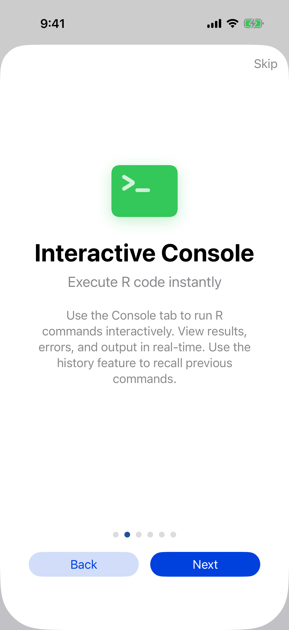Onboarding console on iPhone