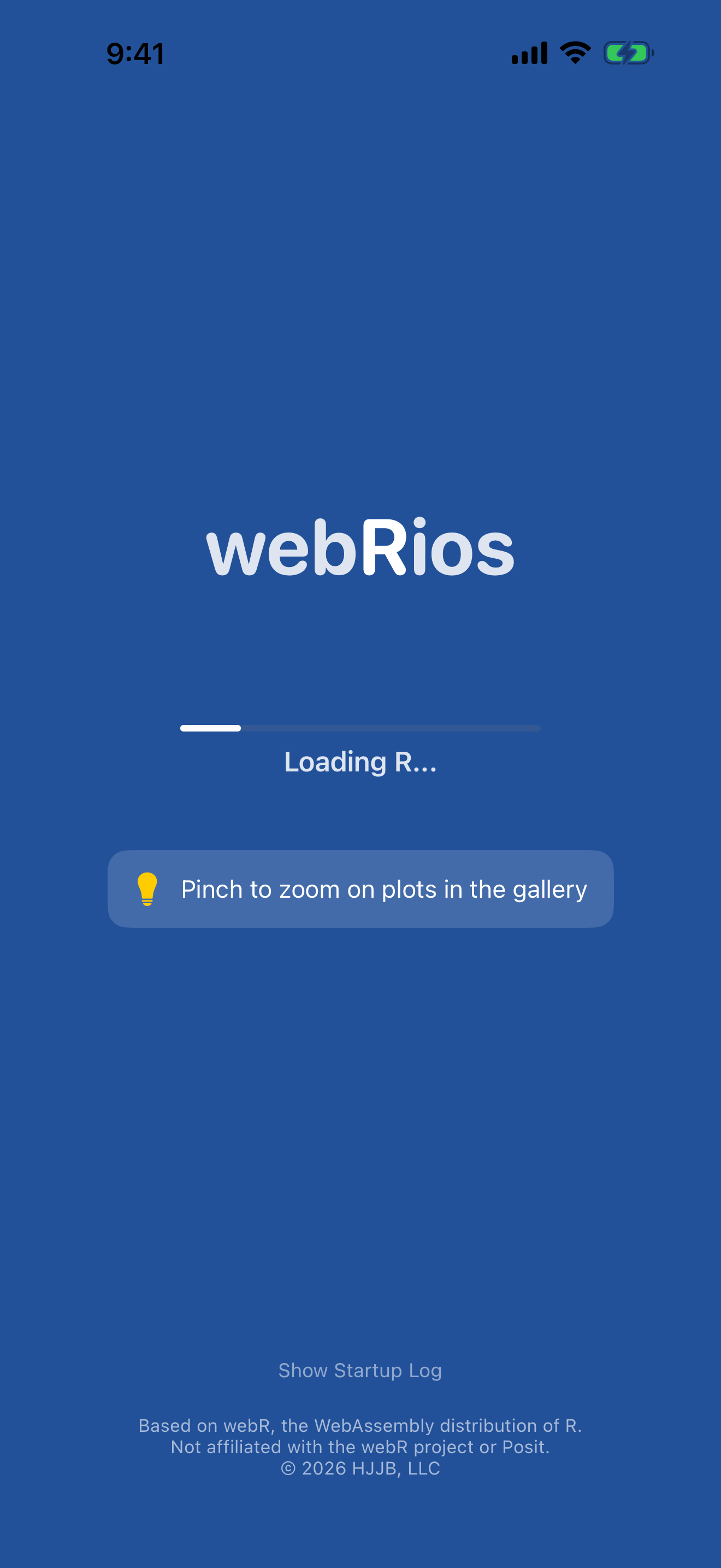 webRios loading screen with progress bar on iPhone