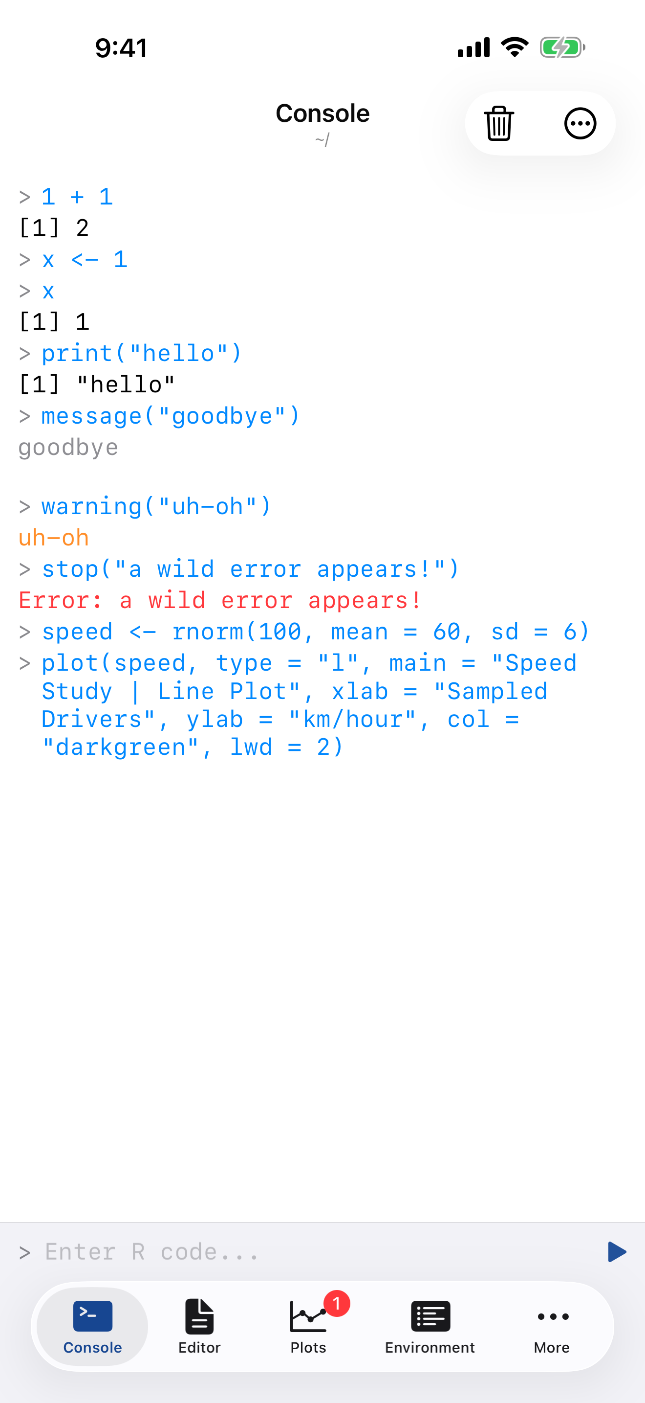 Plot command in console on iPhone