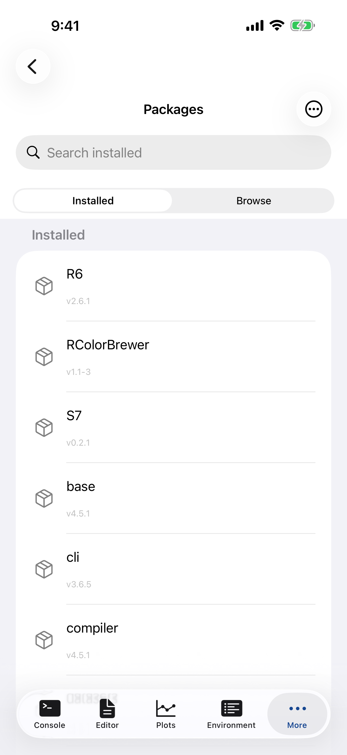 Packages tab on iPhone