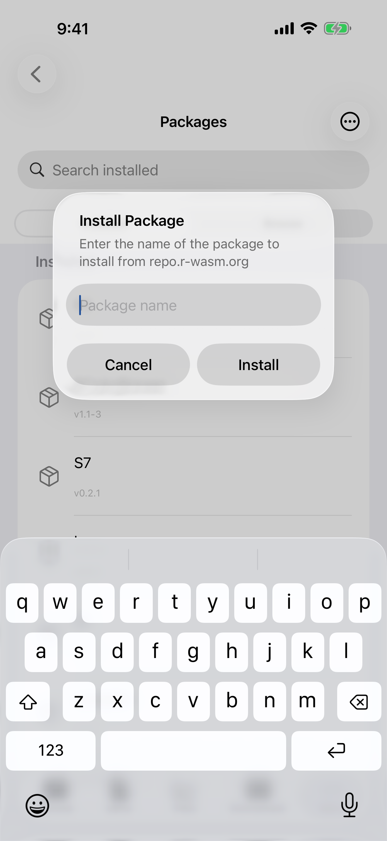 Install Package dialog on iPhone