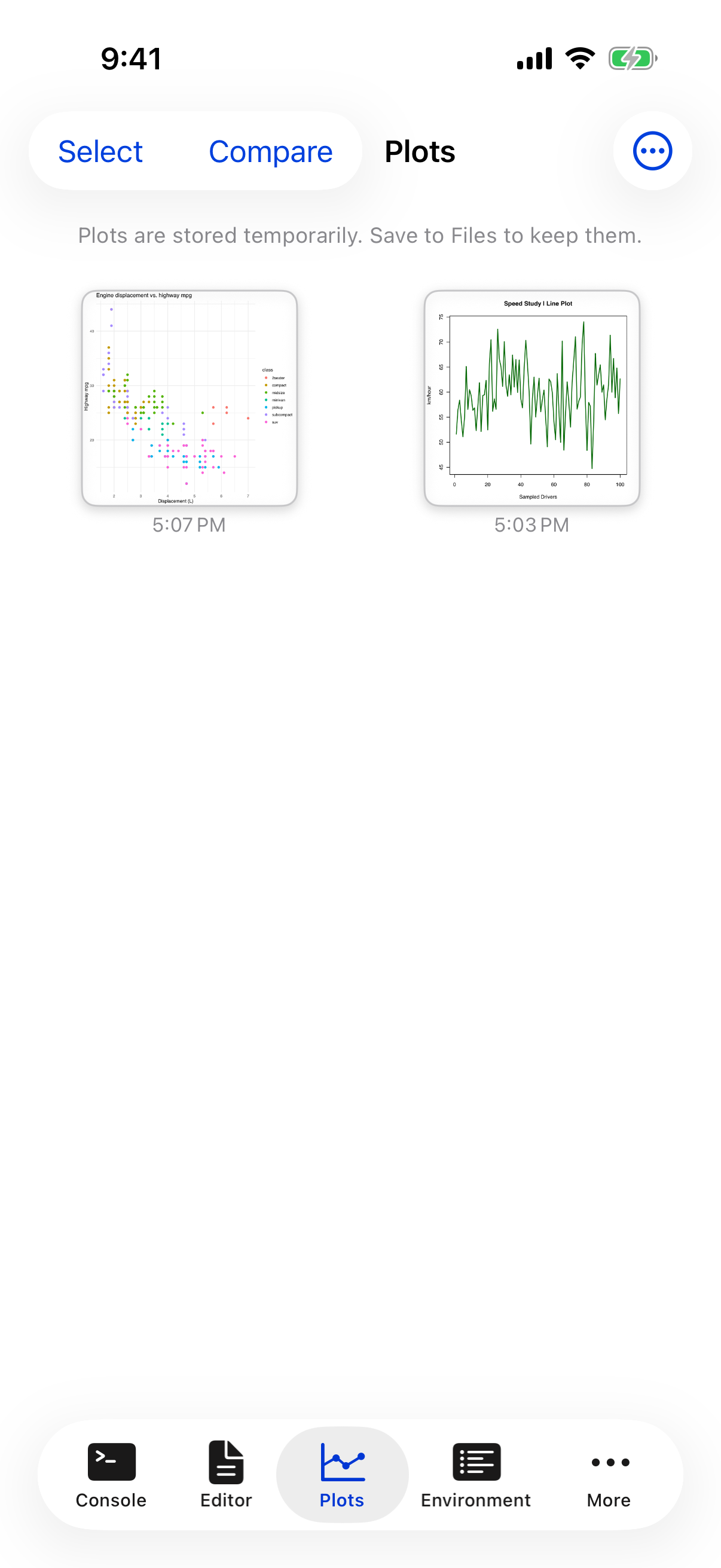 The ggplot2 chart in the Plots gallery on iPhone