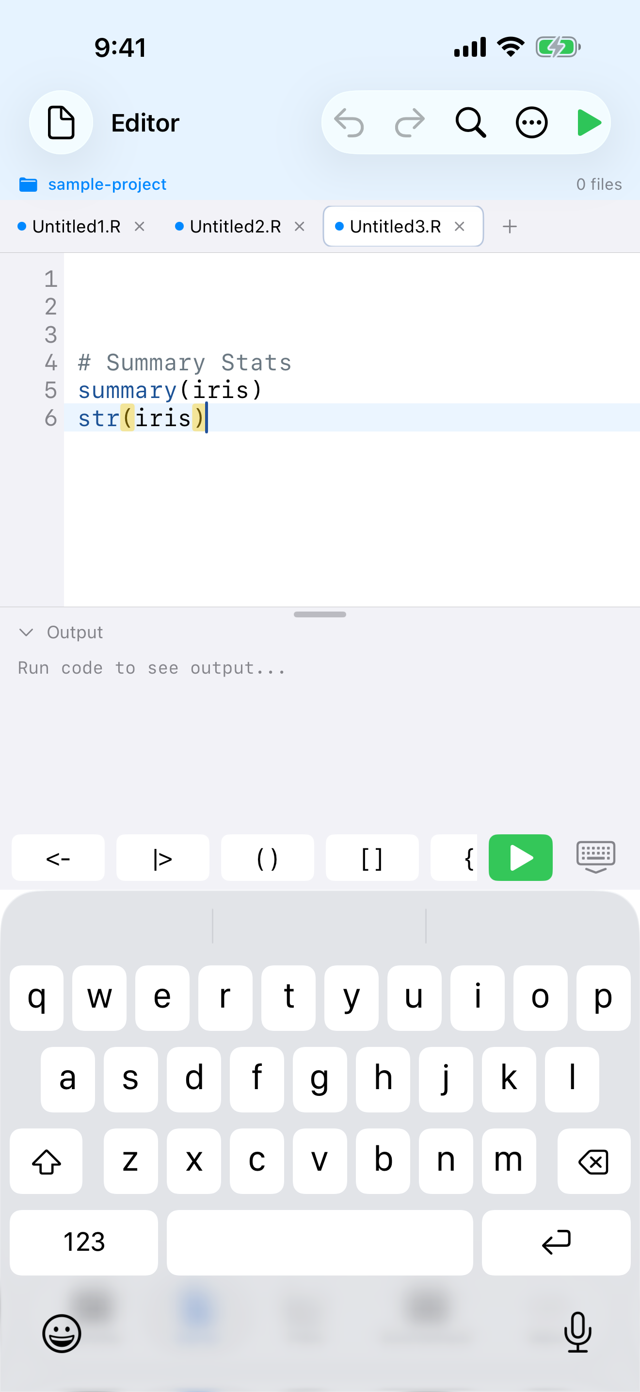 Editor with multiple tabs on iPhone