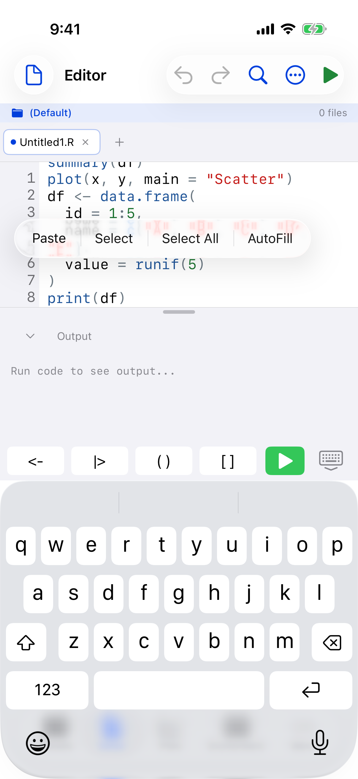 Editor run selection on iPhone