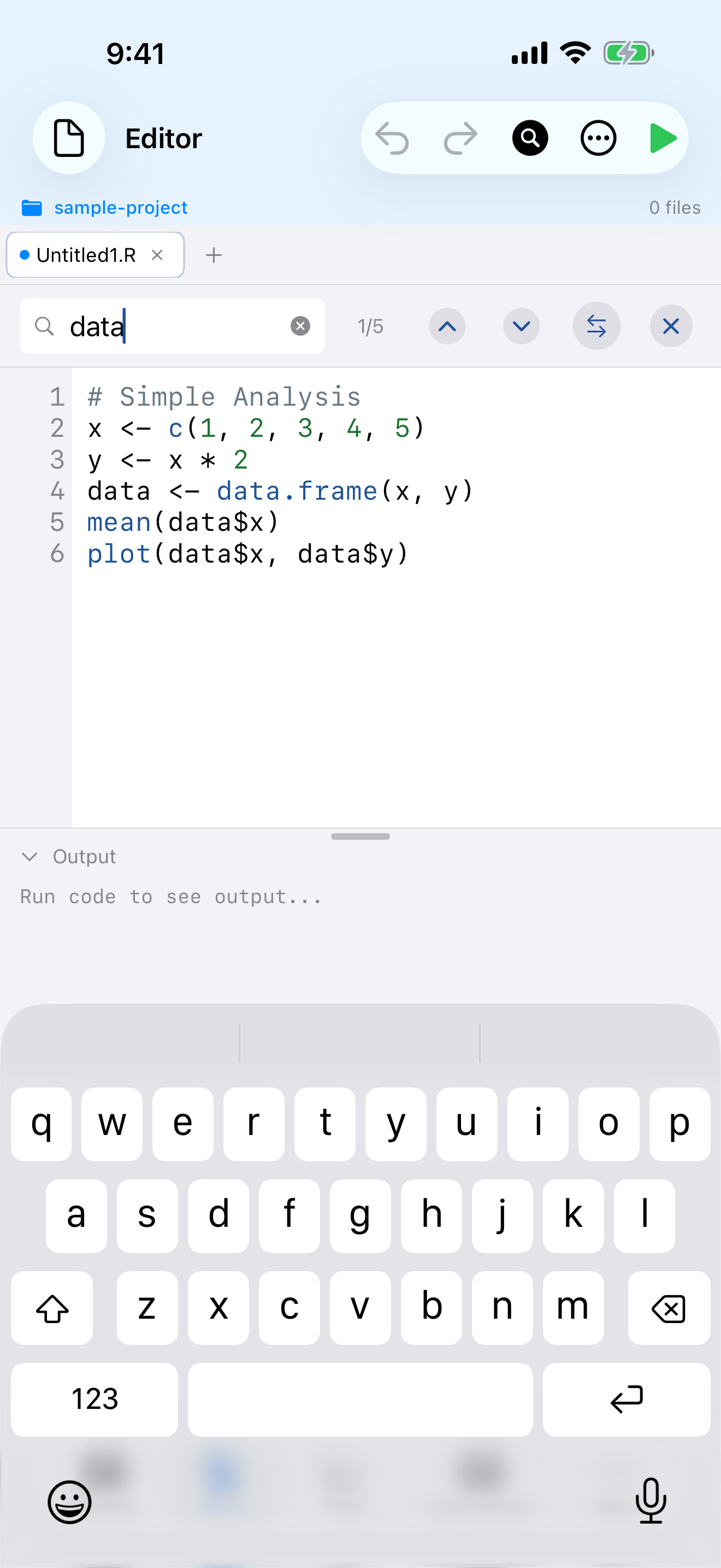 Find and replace bar on iPhone