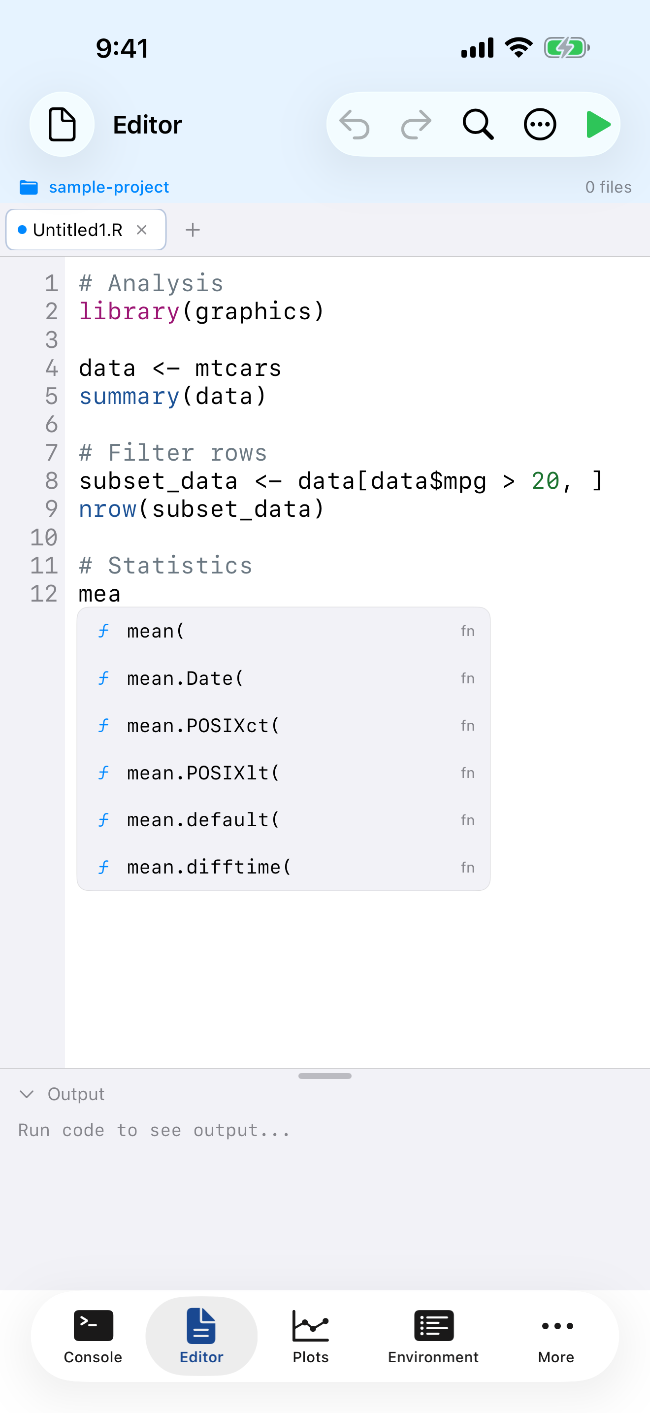 Code completion suggestions on iPhone