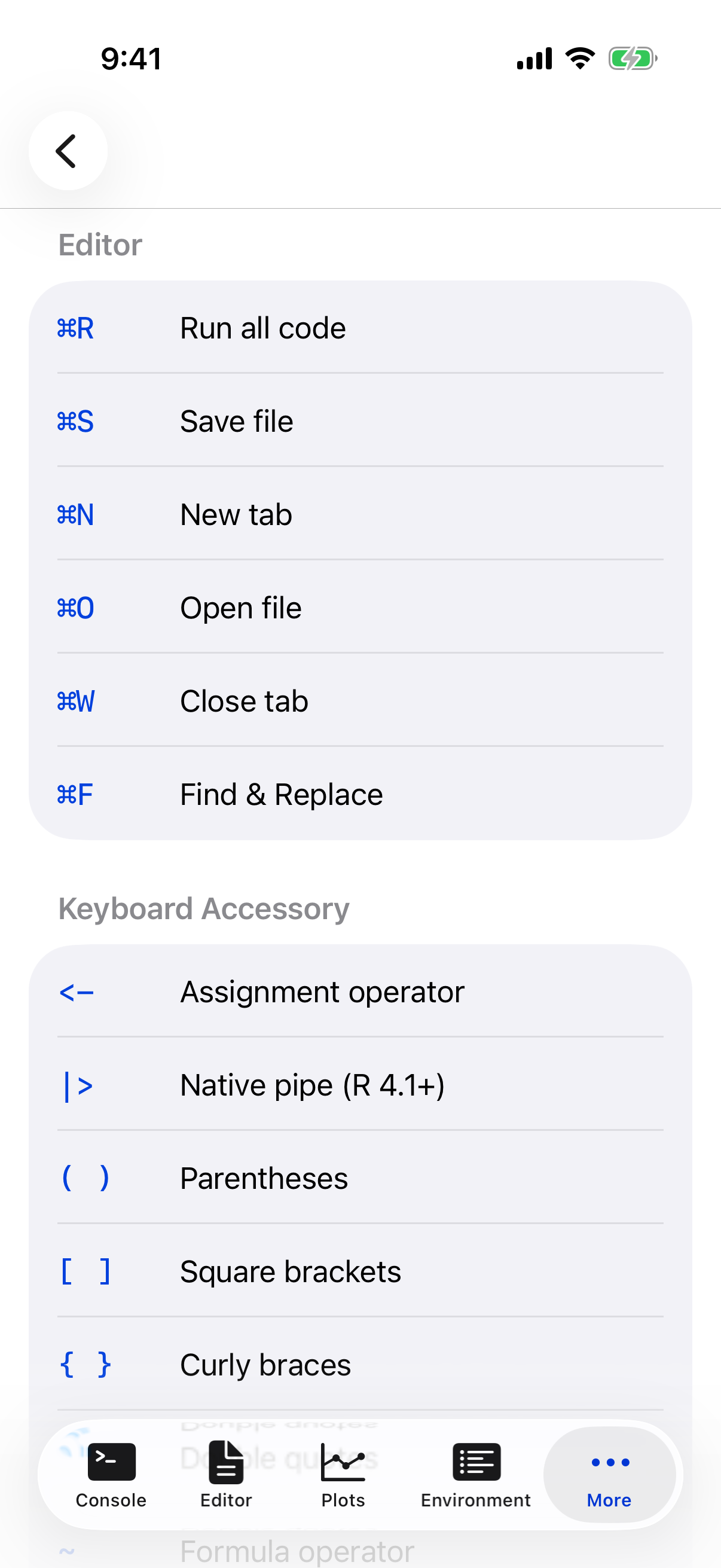 Settings keyboard on iPhone